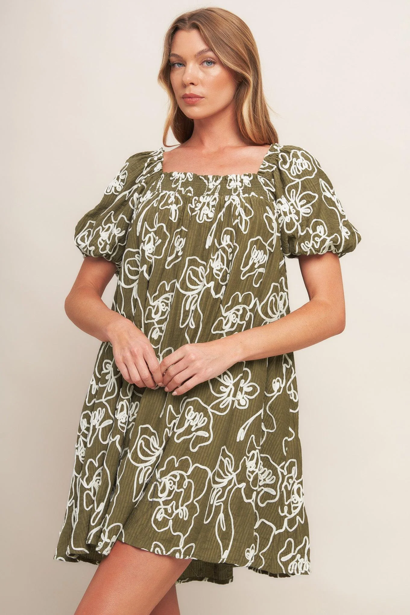 Botanical Outline Woven Mini Dress - Image 2