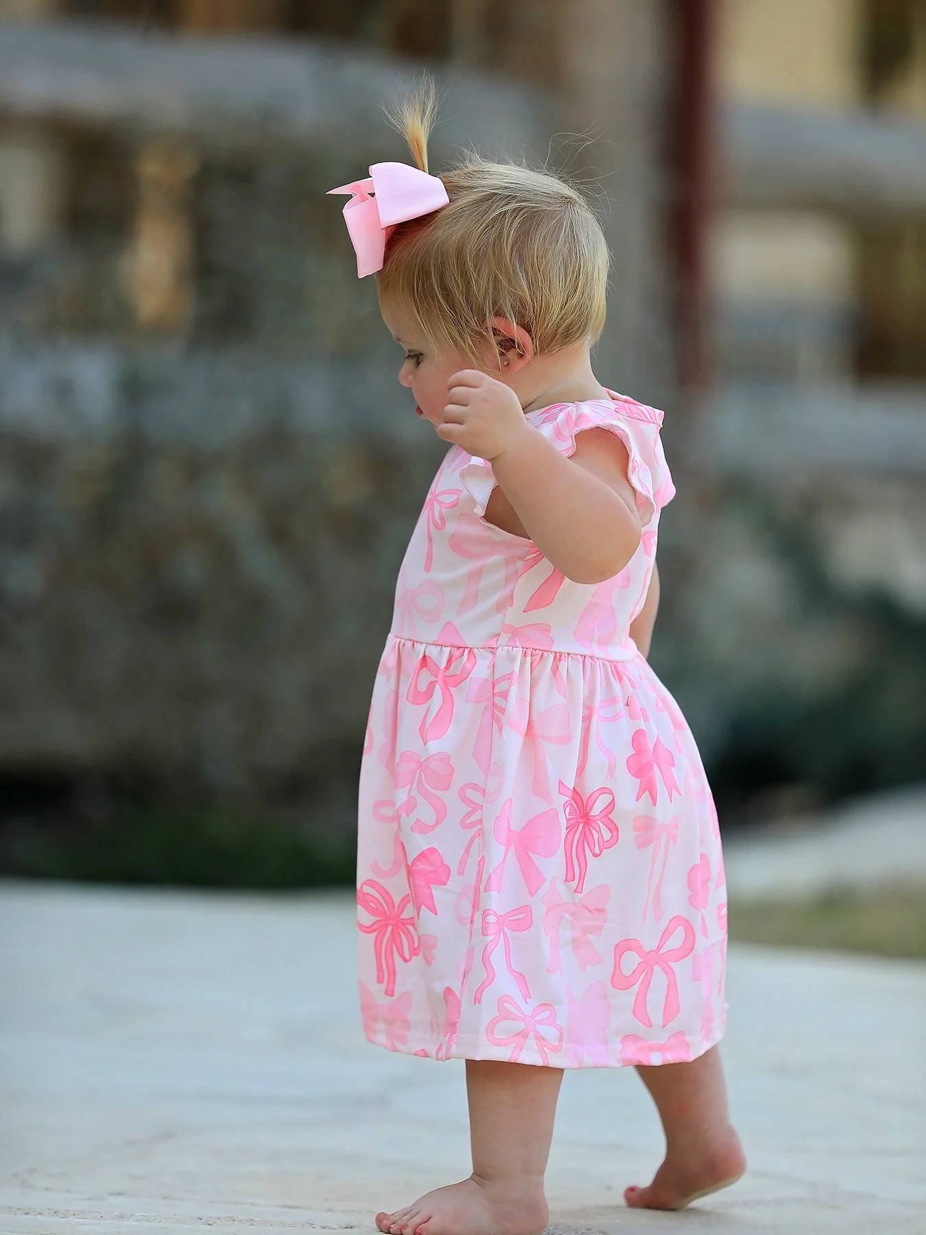 Bow Print Flying Sleeve Girls Dress - Image 2