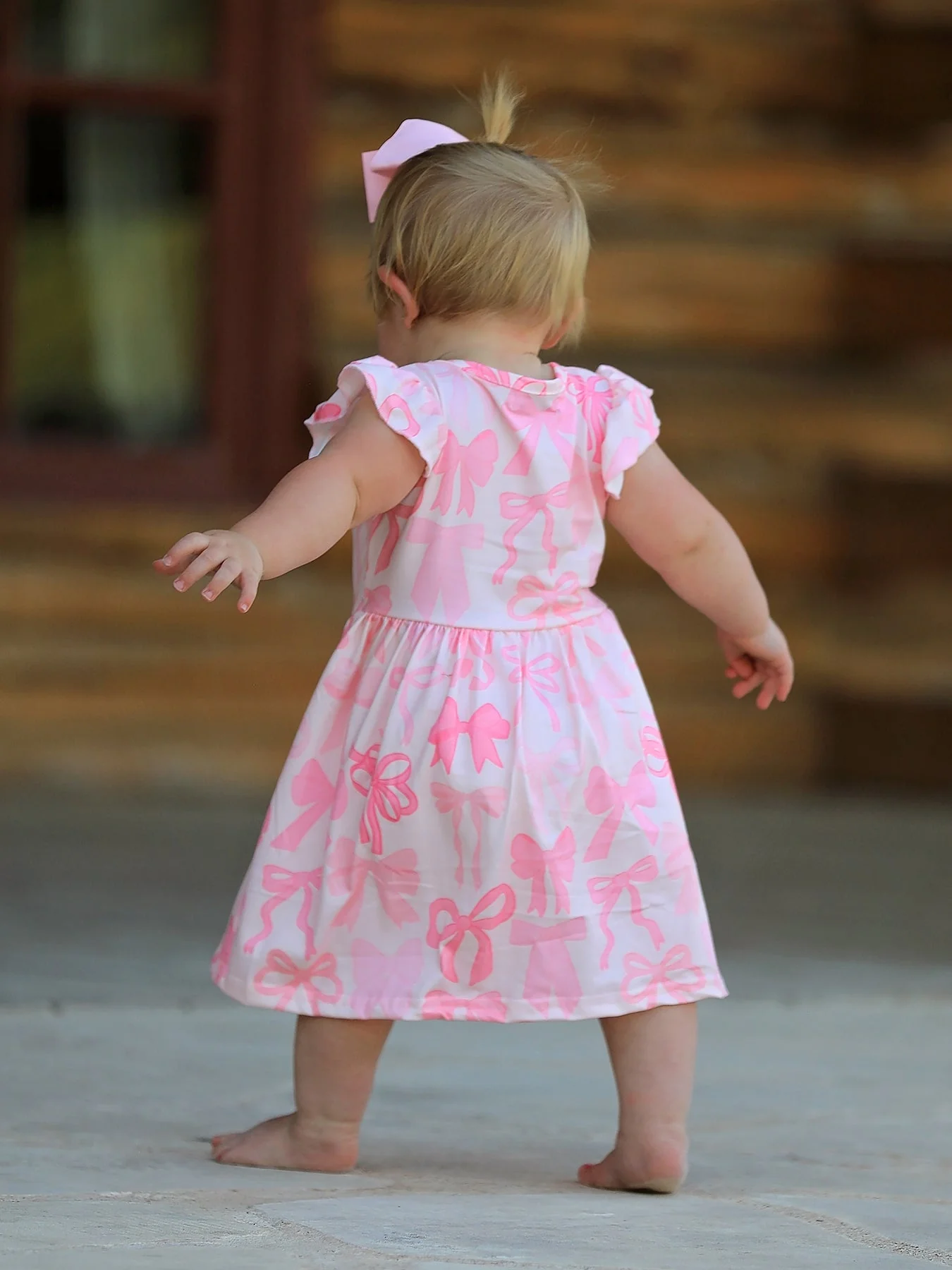 Bow Print Flying Sleeve Girls Dress - Image 4