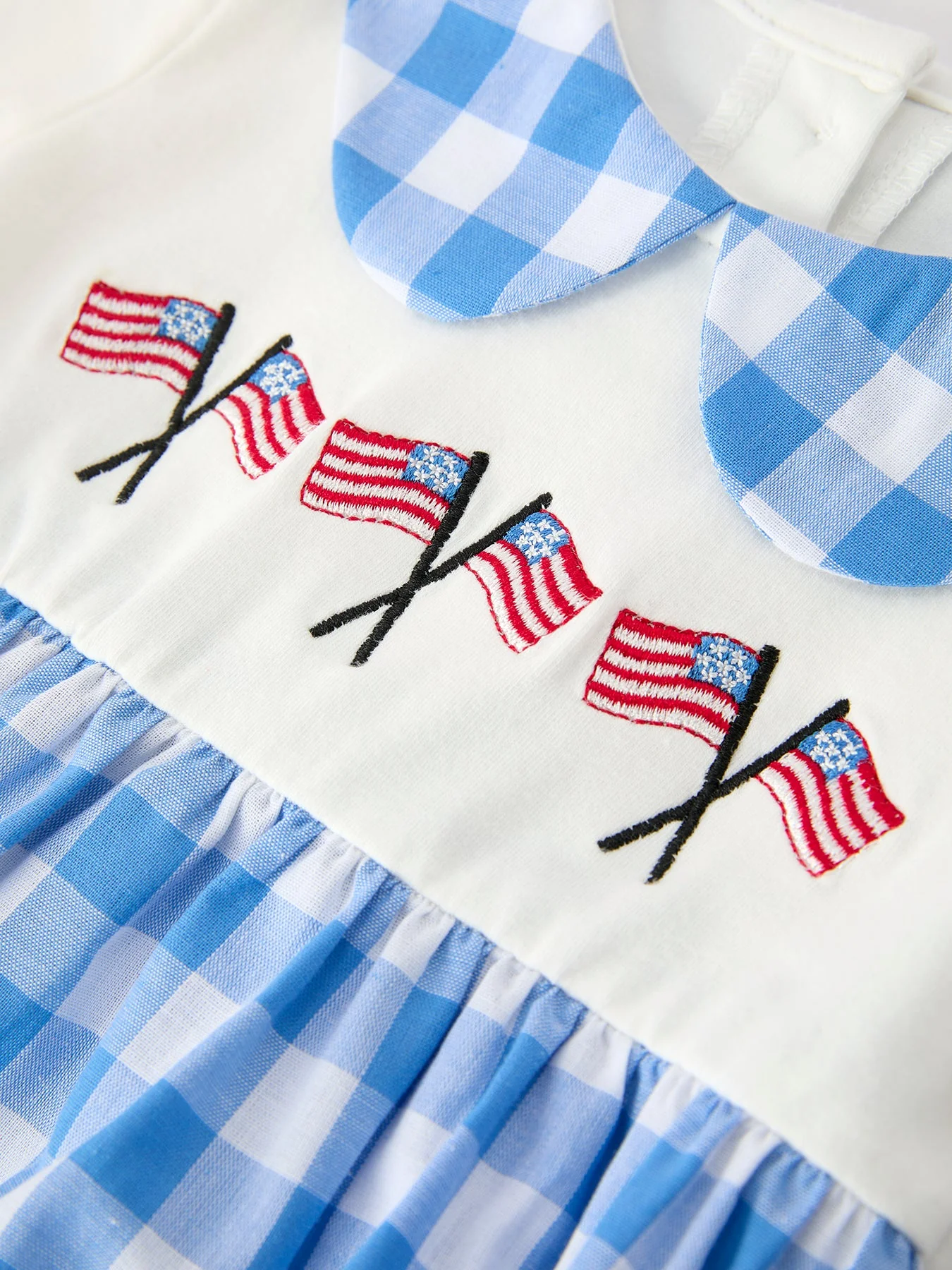 Boys 4th of July Plaid Romper Embroidery Petals Collar - Image 3