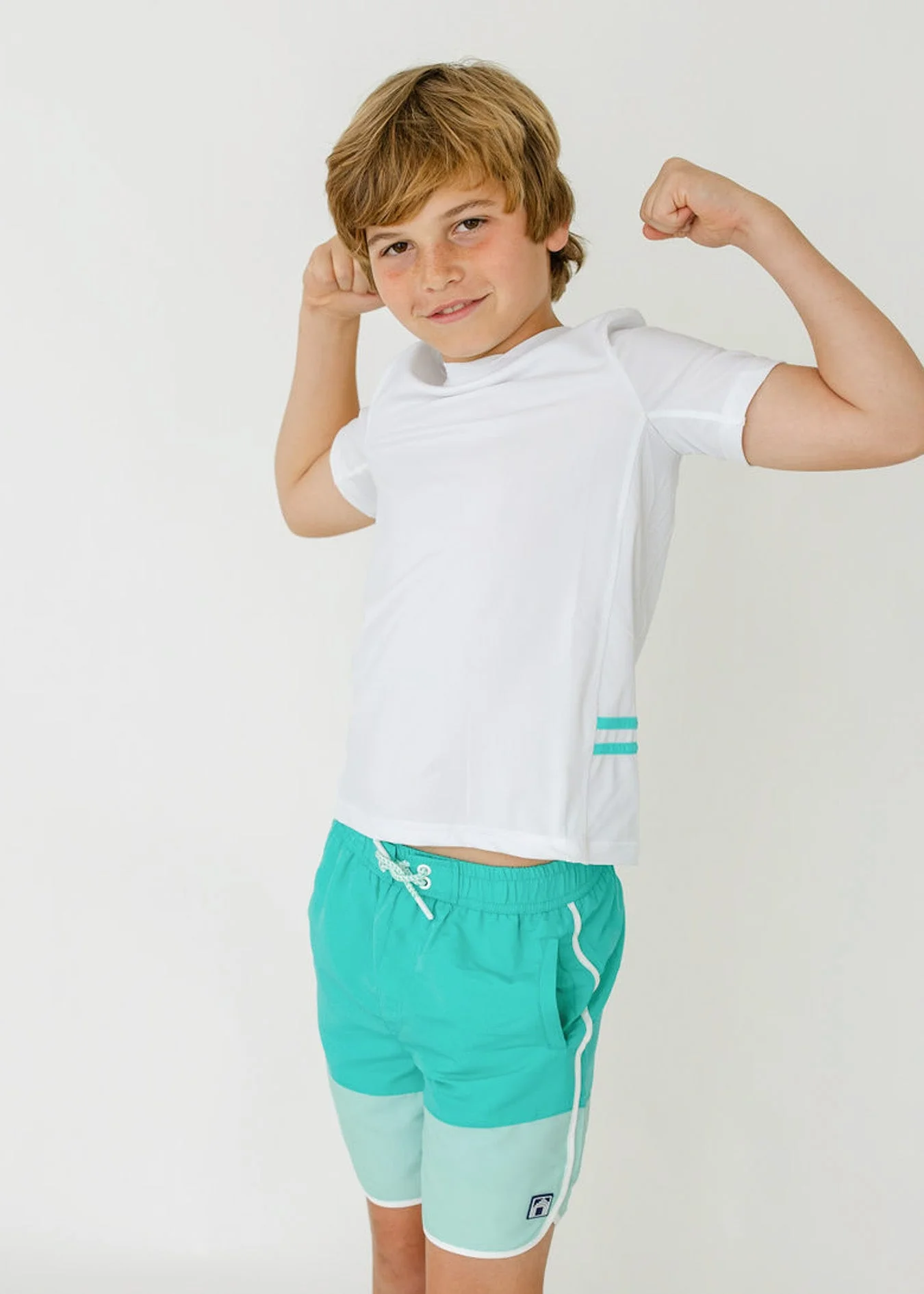 Boys White Side Stripe Short Sleeve Rashguard - Image 2