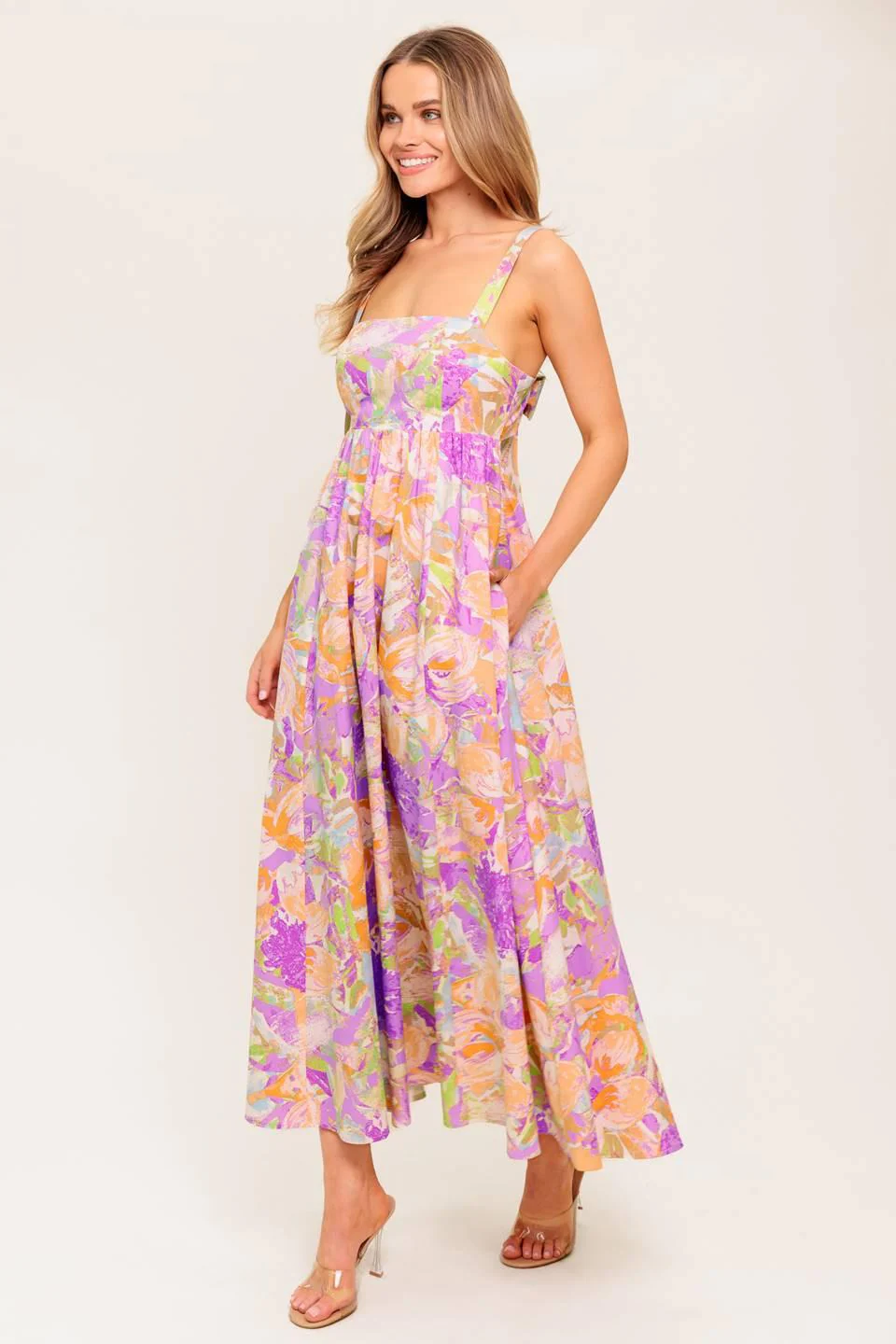 Breeze Song Pink Woven Midi Dress - Image 7