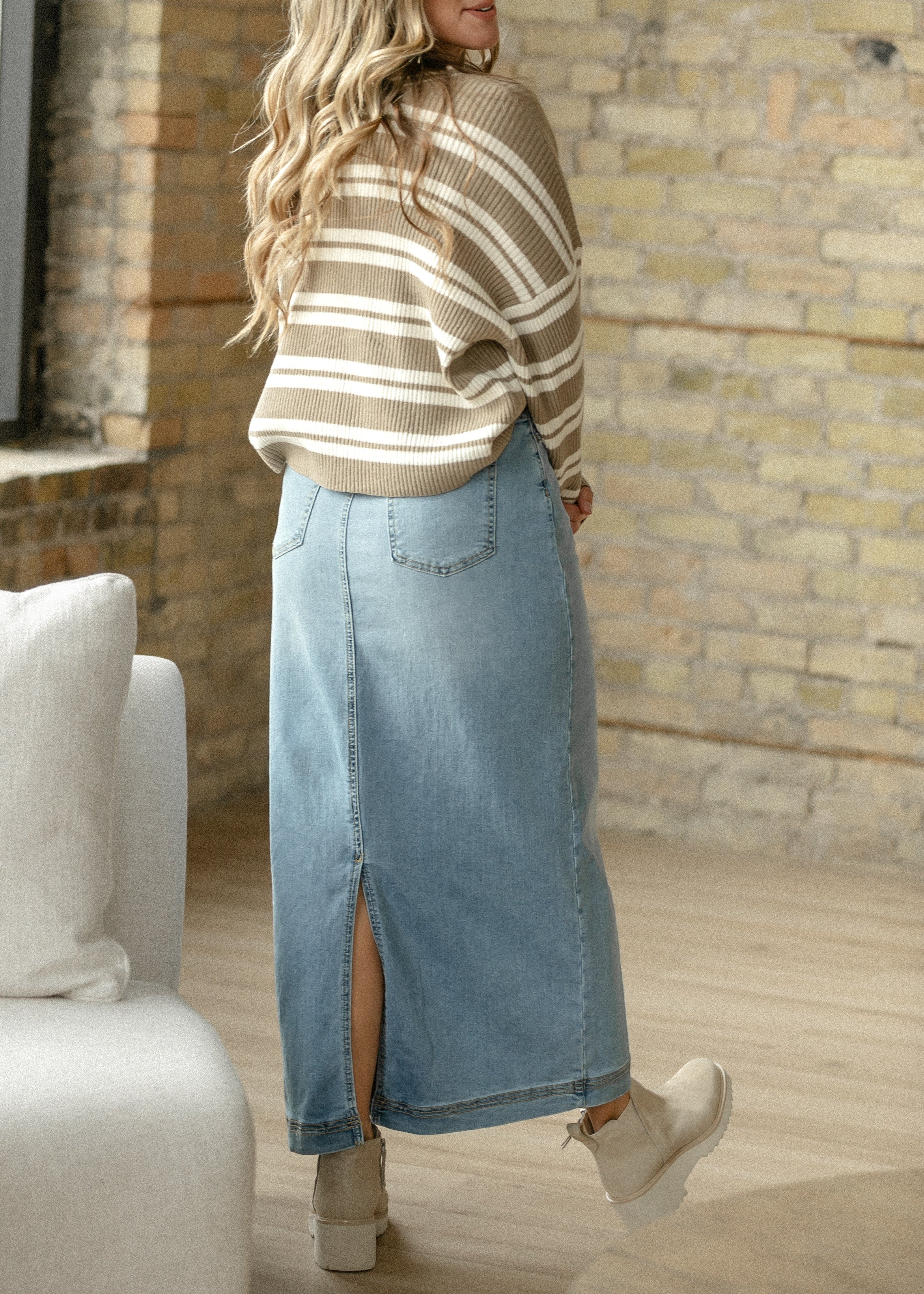 Bria Light Wash Denim Maxi Skirt - Image 9
