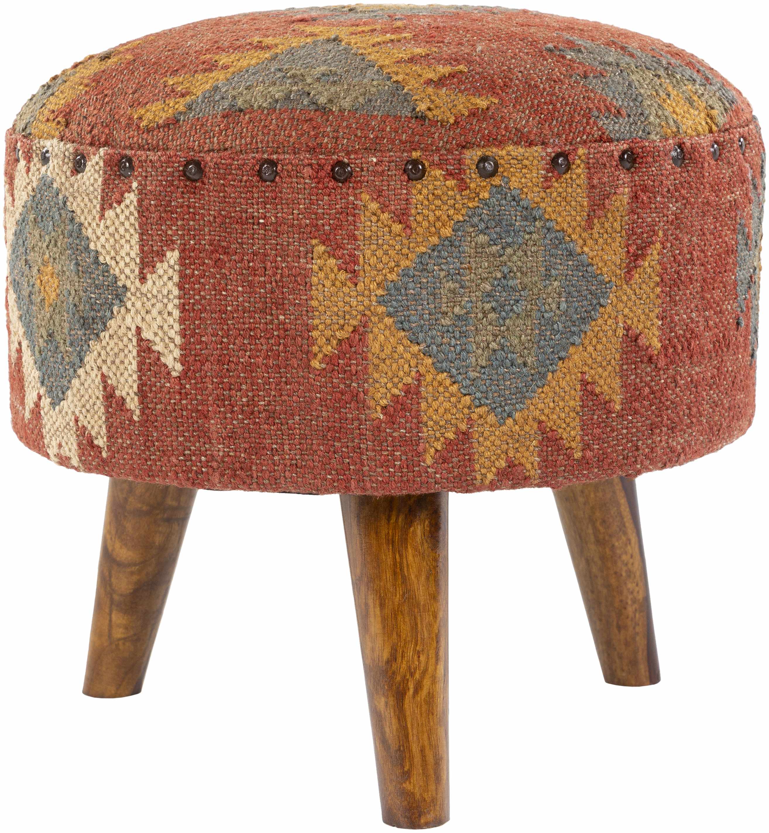 Brick Red Wood Frame Ottoman Stool - Clearance - Image 8