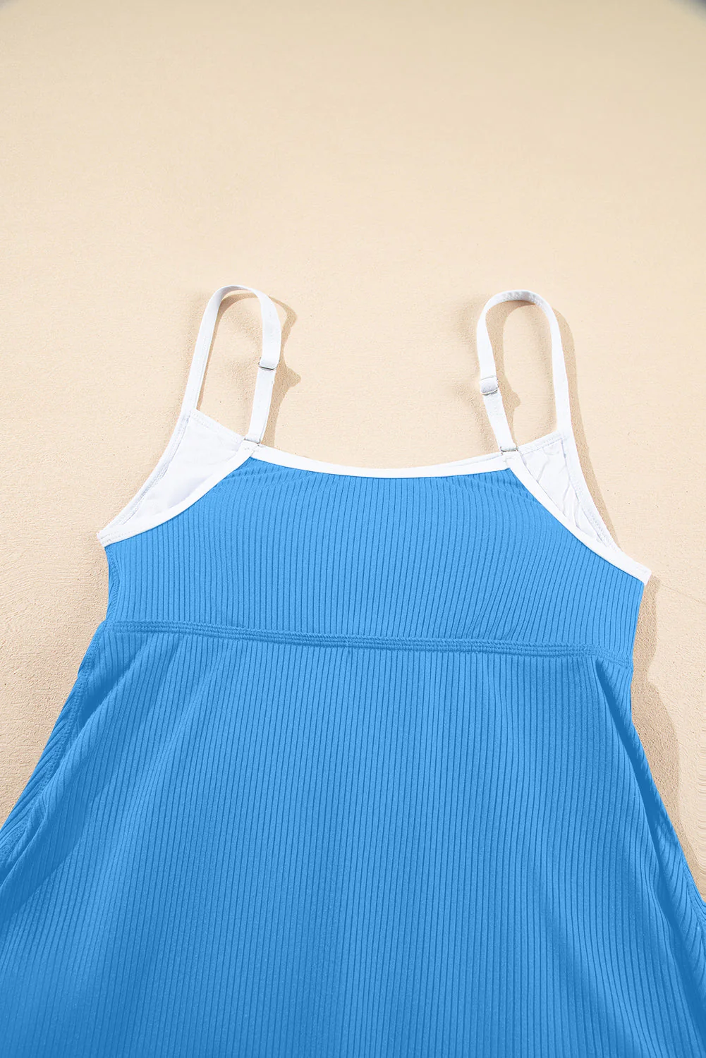 Bright Pink Color Block Edge Ribbed Pocketed Lined Swim Dress - Image 32