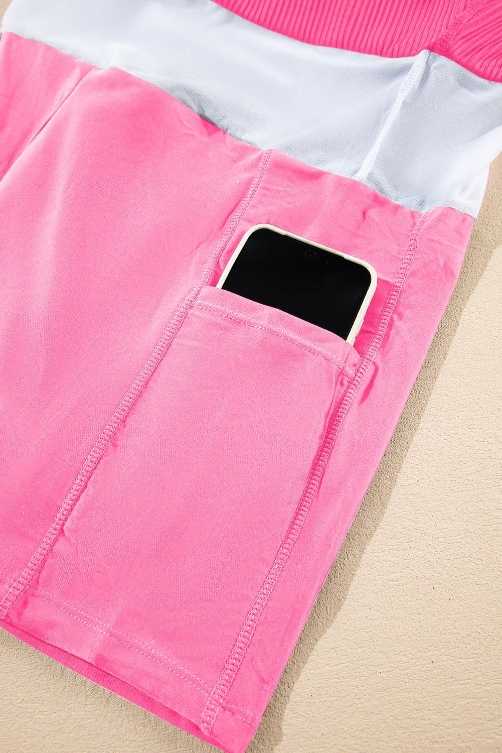 Bright Pink Color Block Edge Ribbed Pocketed Lined Swim Dress - Image 7