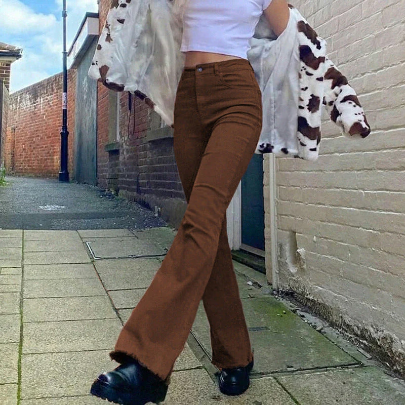 Brown High Waist Stretch Bootcut Jeans Women Casual Pants - Image 4