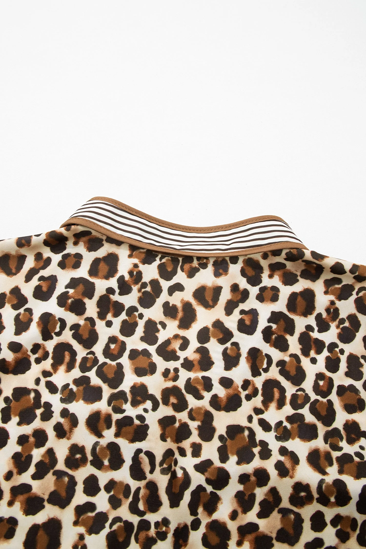 Brown Leopard Print Striped Patchwork 3/4 Sleeve Loose Mini Dress - Image 4