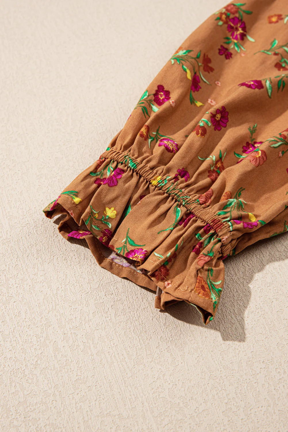 Brown Plus Size Floral Split V Neck Ruffled Sleeve Tiered Maxi Dress - Image 5