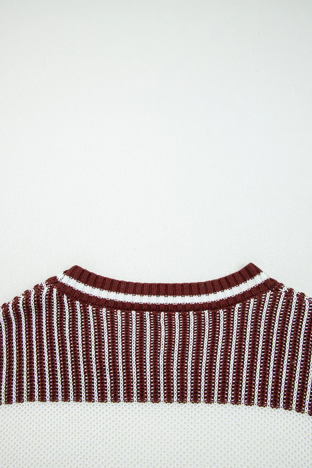 Brown Two Tone Striped Patchwork Drop Shoulder Sweater - Image 7