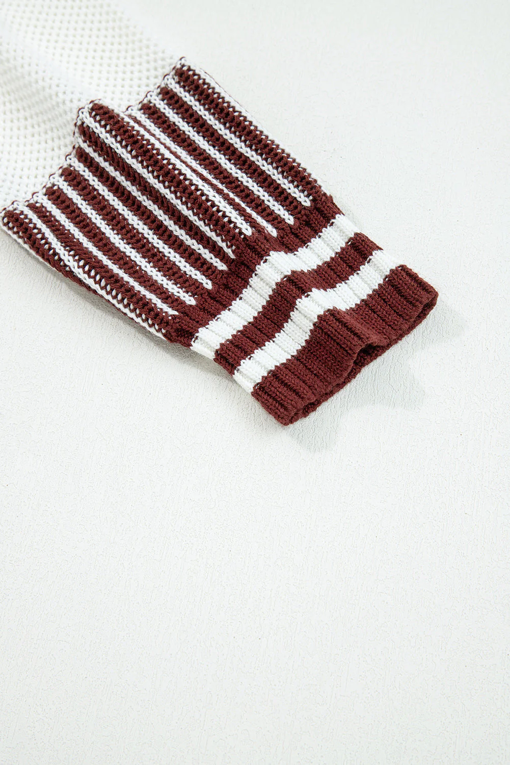 Brown Two Tone Striped Patchwork Drop Shoulder Sweater - Image 8