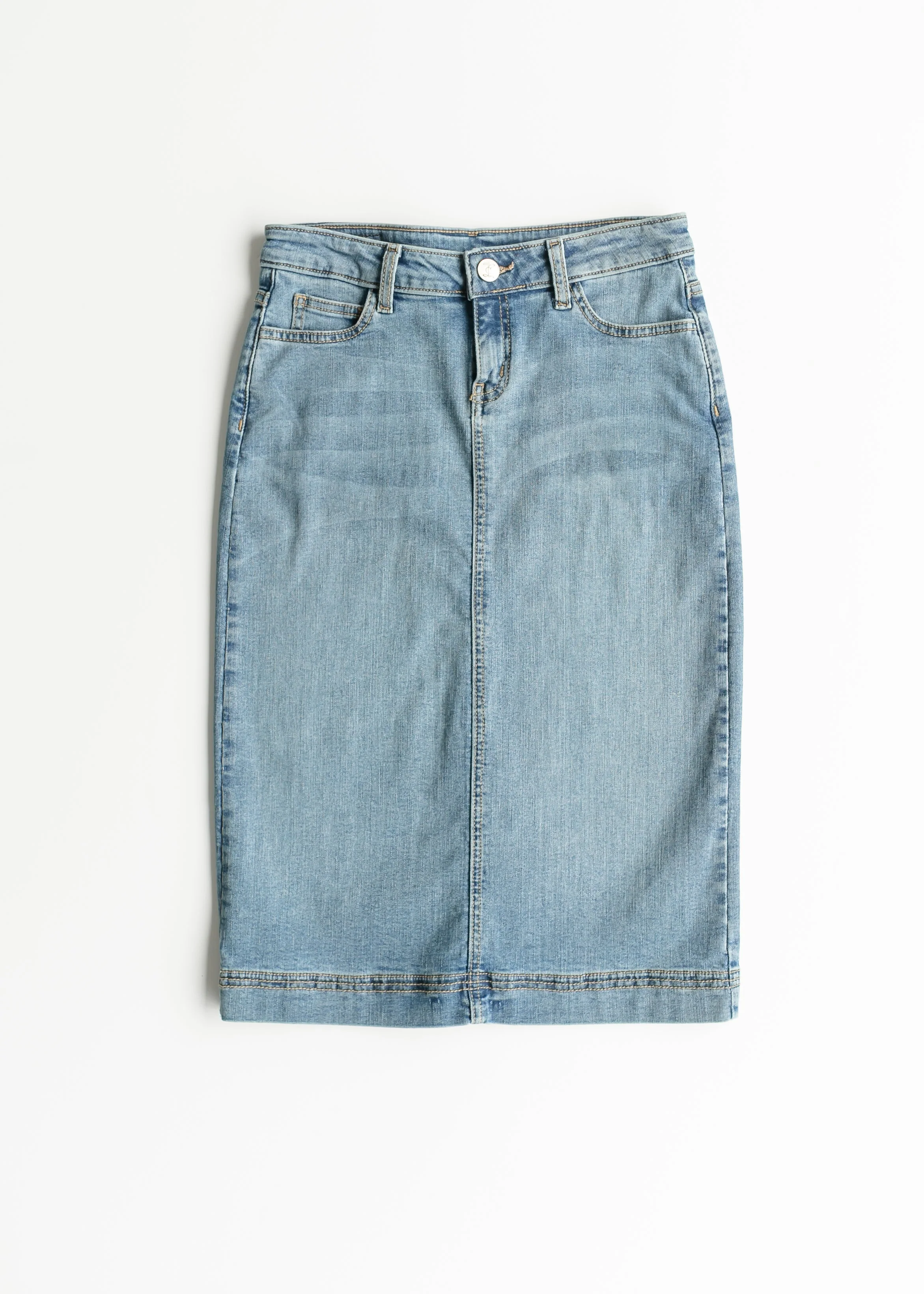 Bryn Light Wash Denim Midi Skirt - Image 12