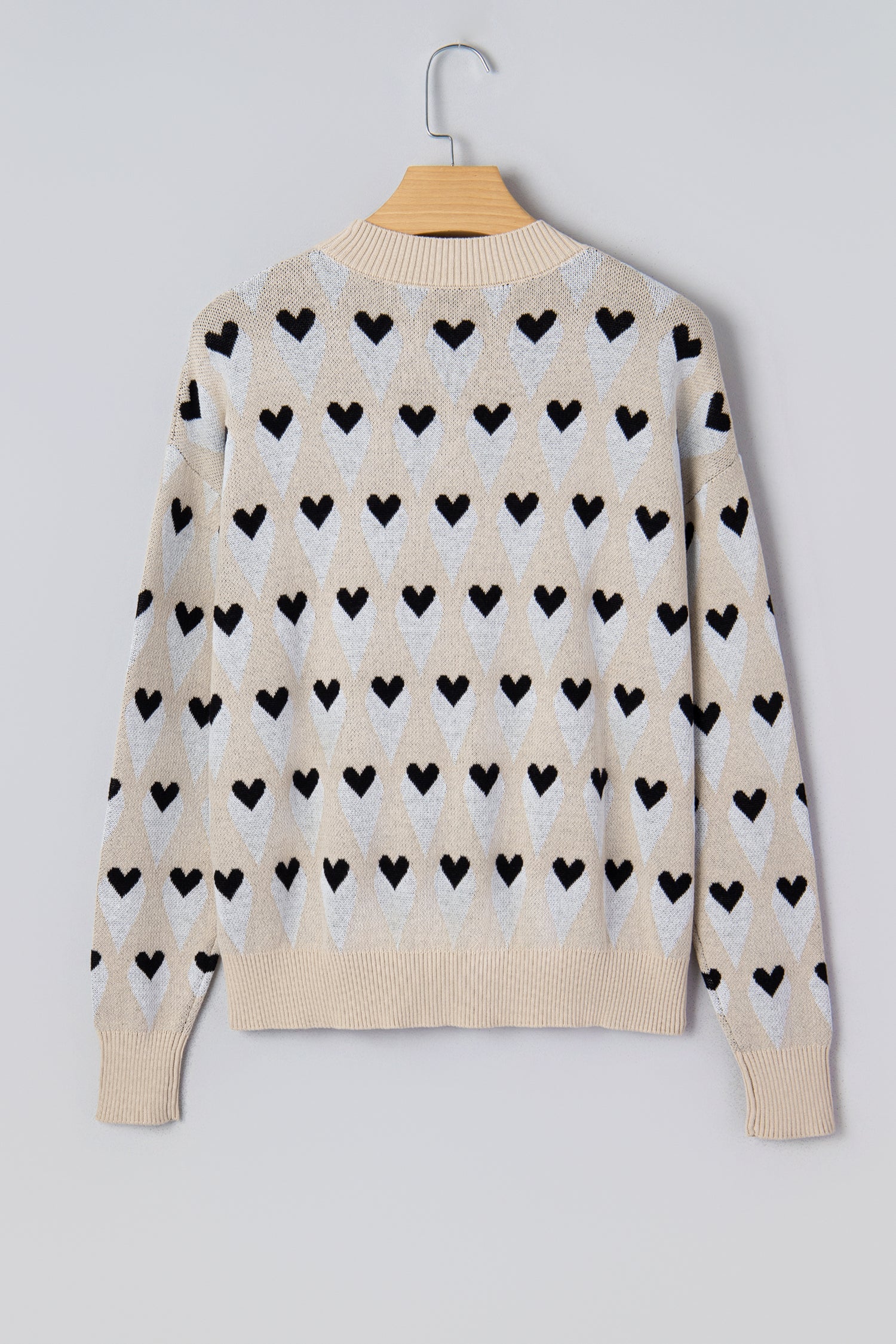 Brynlee Geometric Heart Print Ribbed Trim Loose Sweater - Image 4