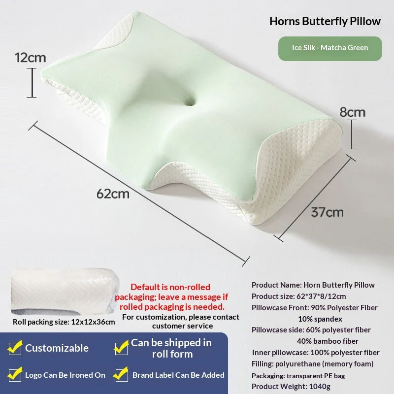 Butterfly Memory Foam Pillow – Slow-Rebound Neck Support in Ice Silk & Baby Velvet - Image 10
