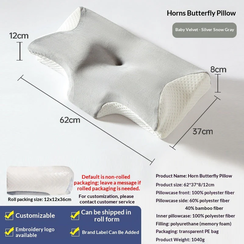Butterfly Memory Foam Pillow – Slow-Rebound Neck Support in Ice Silk & Baby Velvet - Image 8