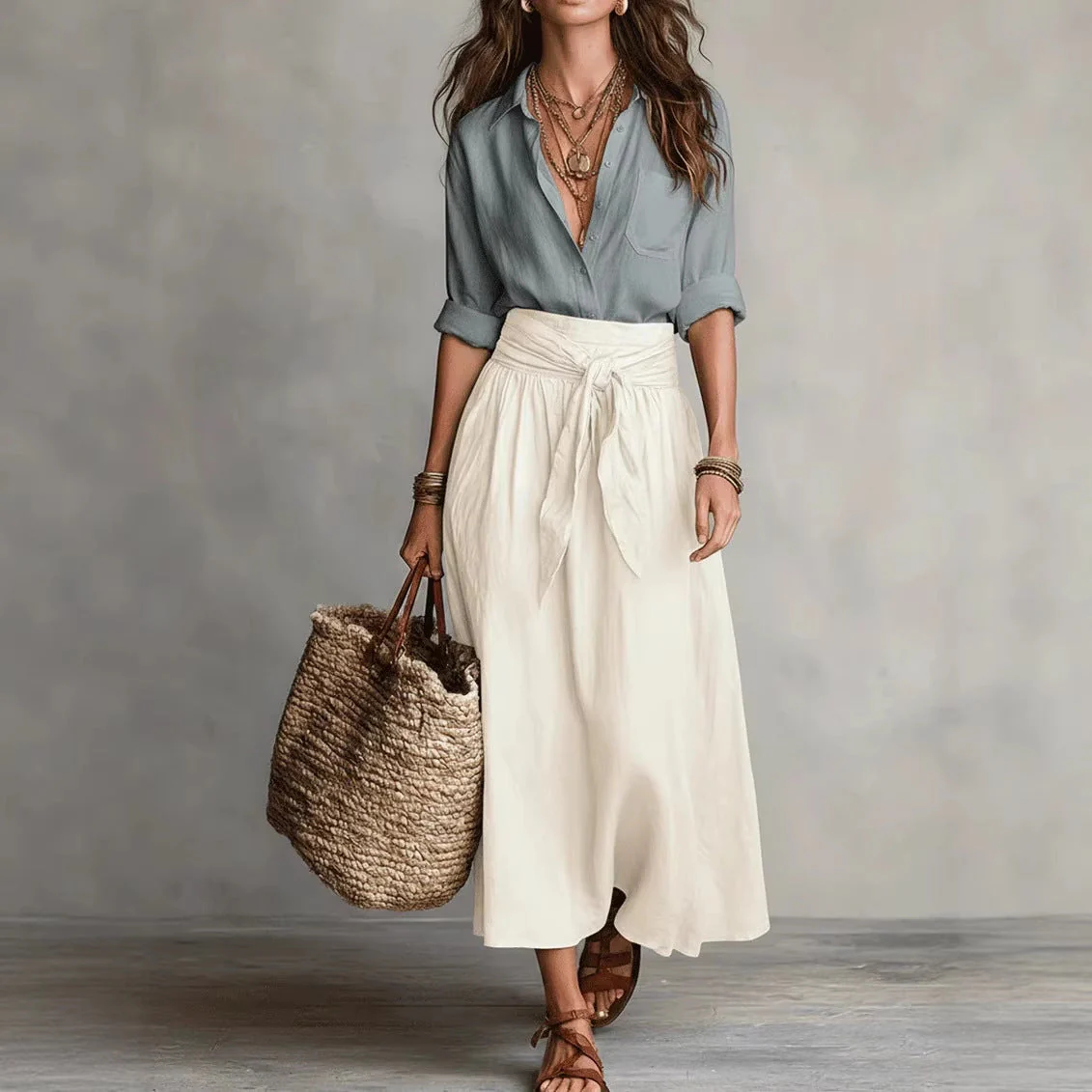 Button-Down Shirt & Straight Skirt Two-Piece Set - Image 8
