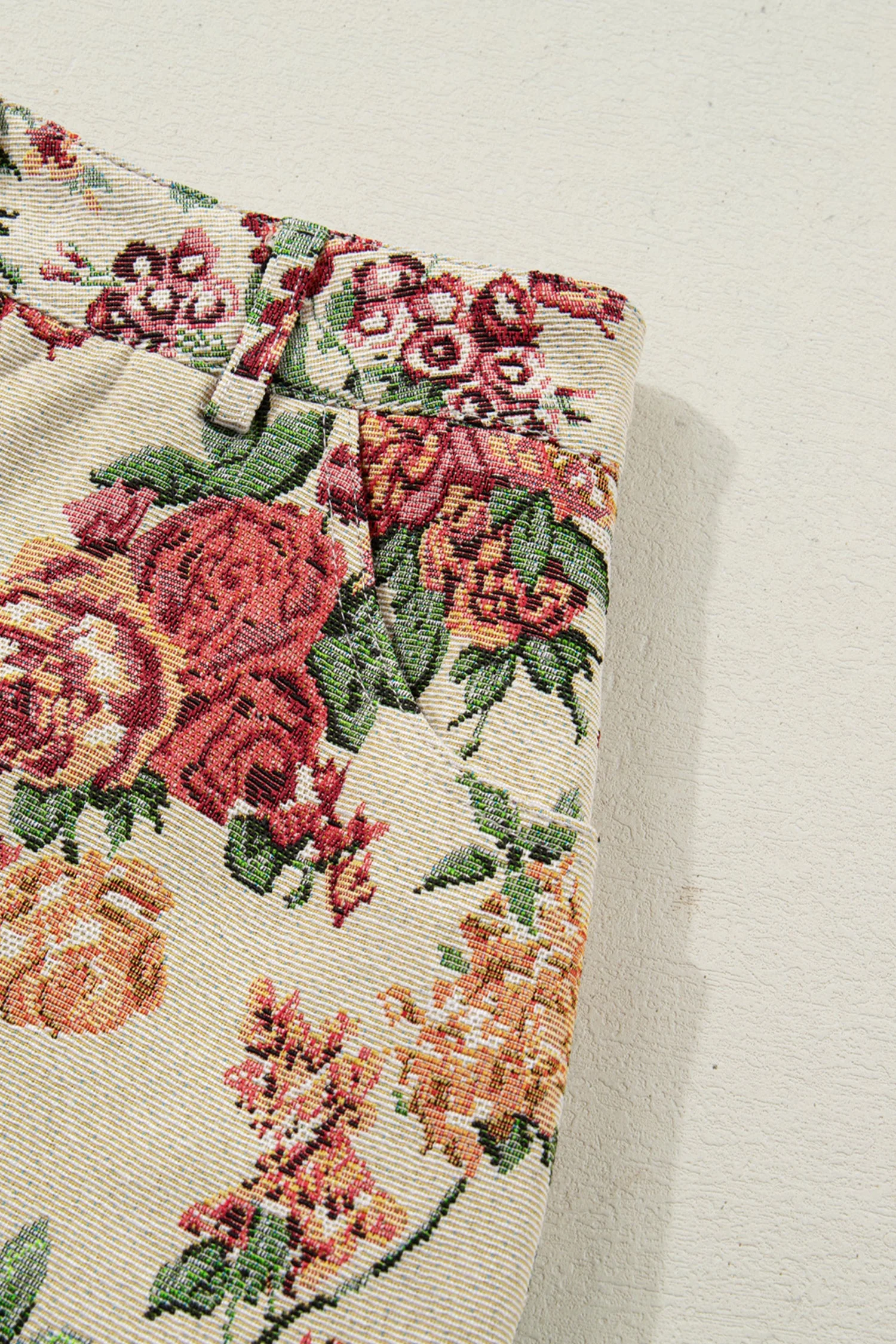 Buttoned Front Floral Scalloped Trim Mini Jacquard Floral Skirt - Image 7