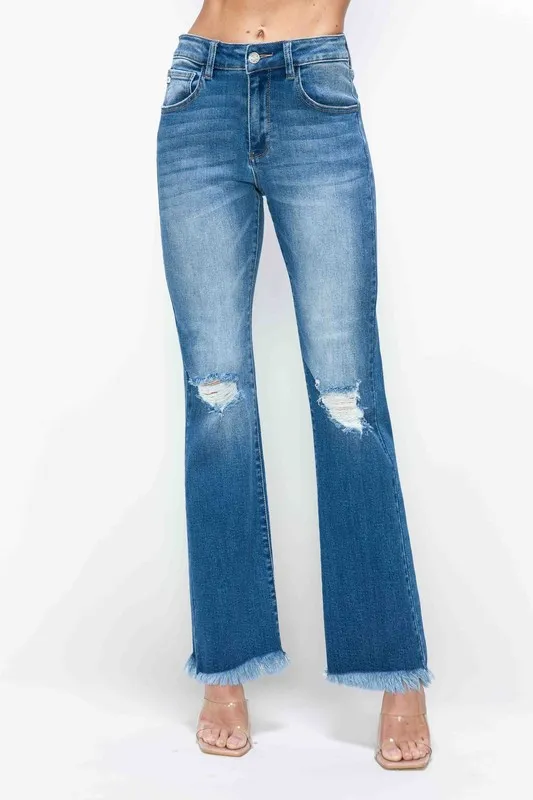 bytos Full Size Raw Hem Distressed High Rise Bootcut Jeans - Image 4