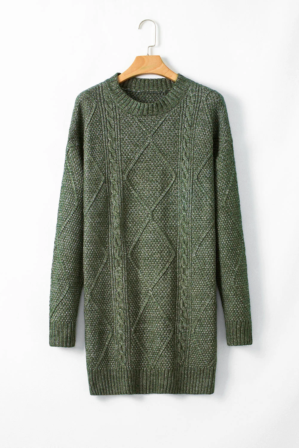 Cable Knit Sweater Dress - Green - Image 8