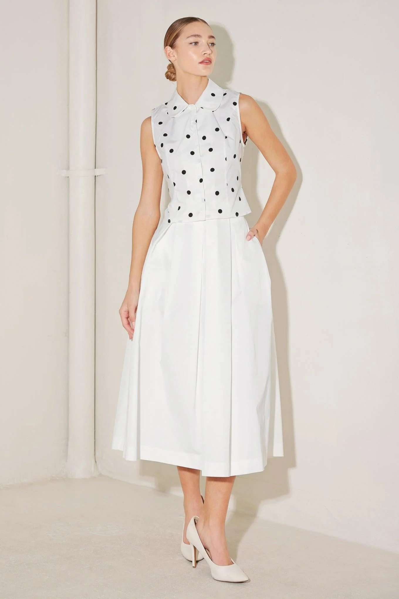 Café Noir Polka Woven Top - Image 5
