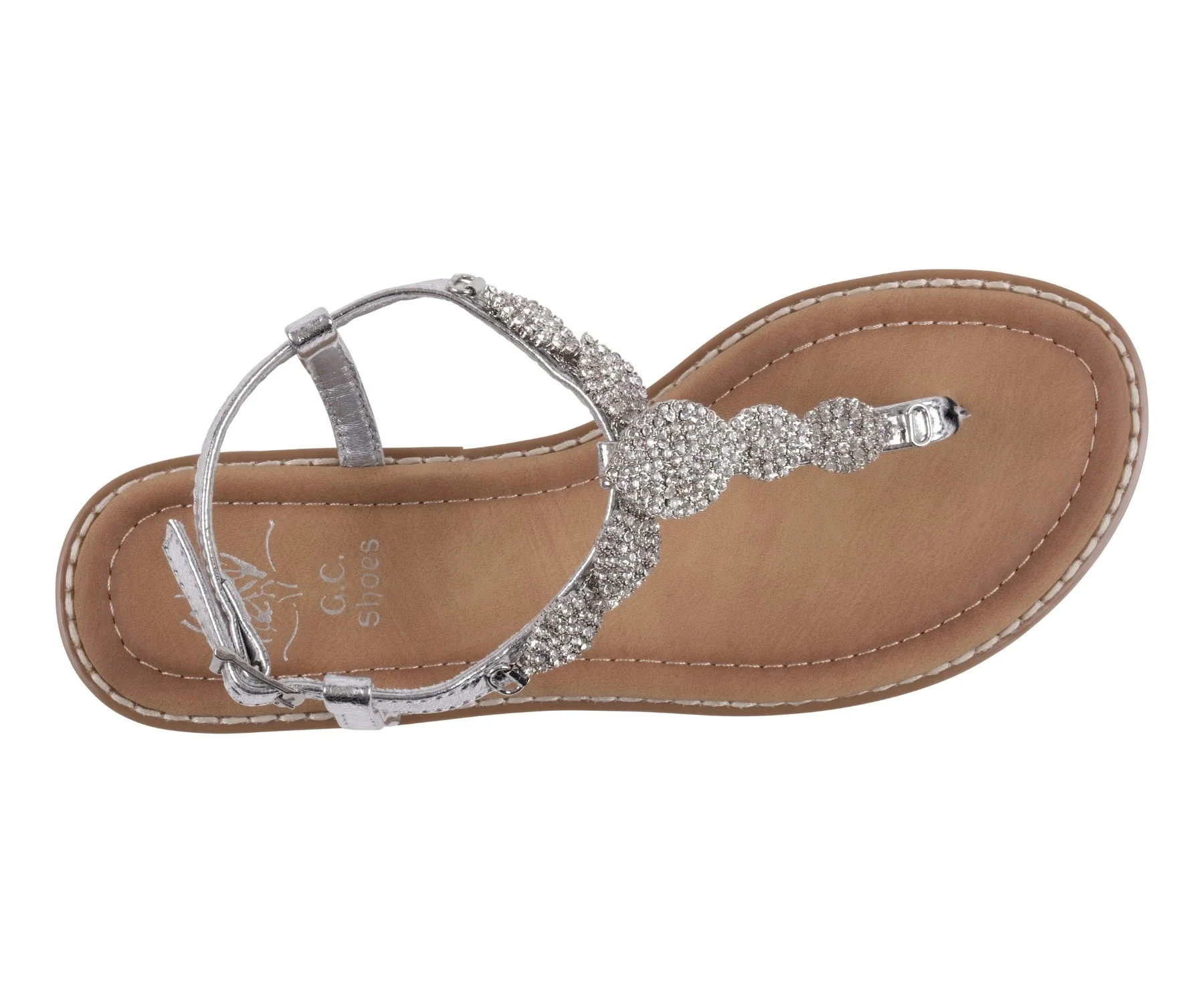 Cali Silver Jeweled T-Strap Slingback Flat Sandals - Image 3
