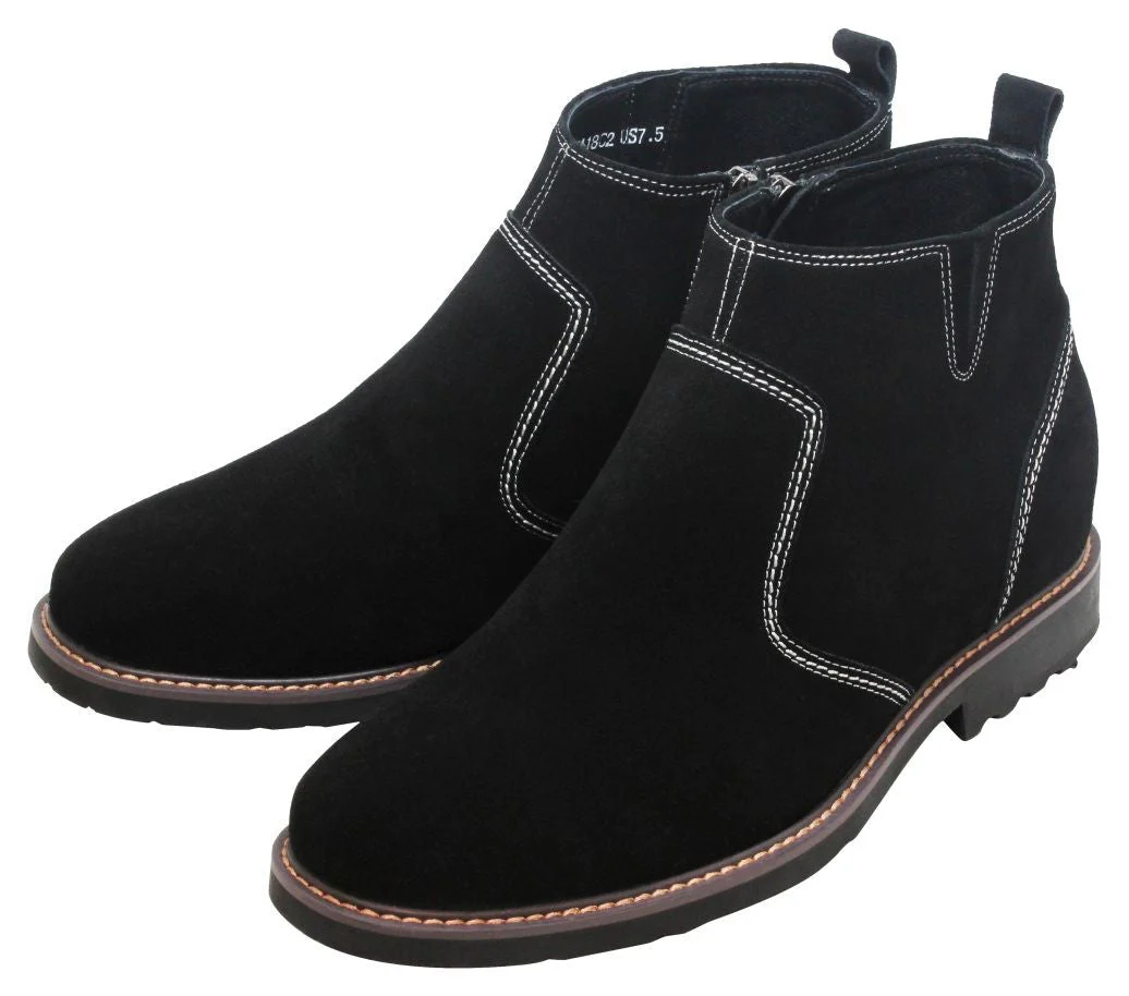 CALTO - Y41082 - 3.2 Inches Taller (Nubuck Black) - Zipper Boots - Image 3