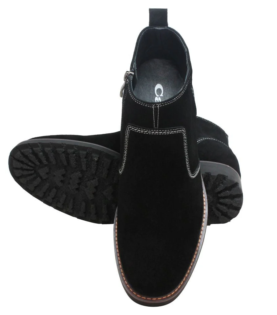 CALTO - Y41082 - 3.2 Inches Taller (Nubuck Black) - Zipper Boots - Image 4