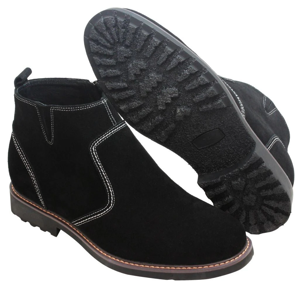 CALTO - Y41082 - 3.2 Inches Taller (Nubuck Black) - Zipper Boots - Image 5