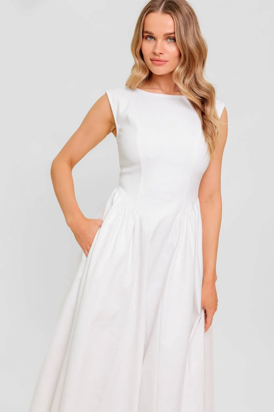 Candle Vine White Denim Woven Midi Dress - Image 5
