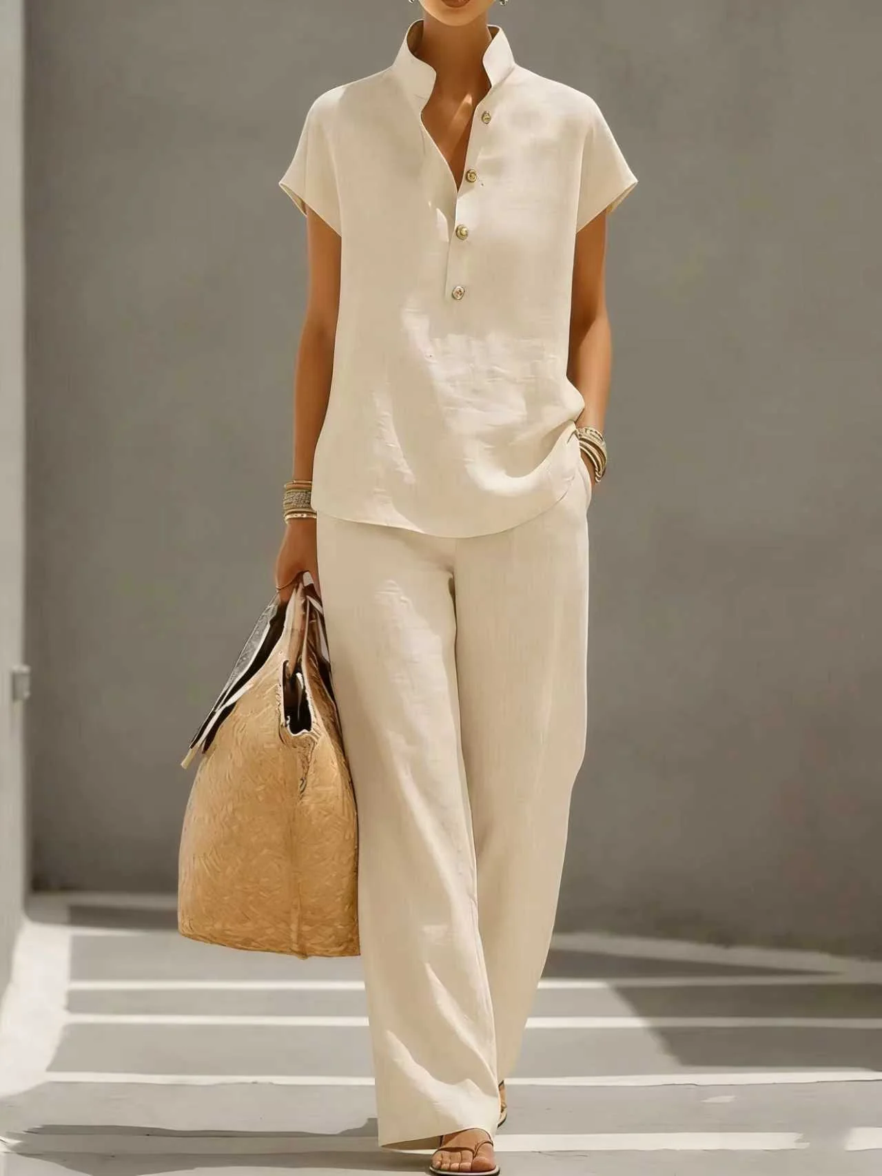 Cardigan & Short Sleeve Top + Pants Three-Piece Set – Solid Color Casual Lounge - Image 3