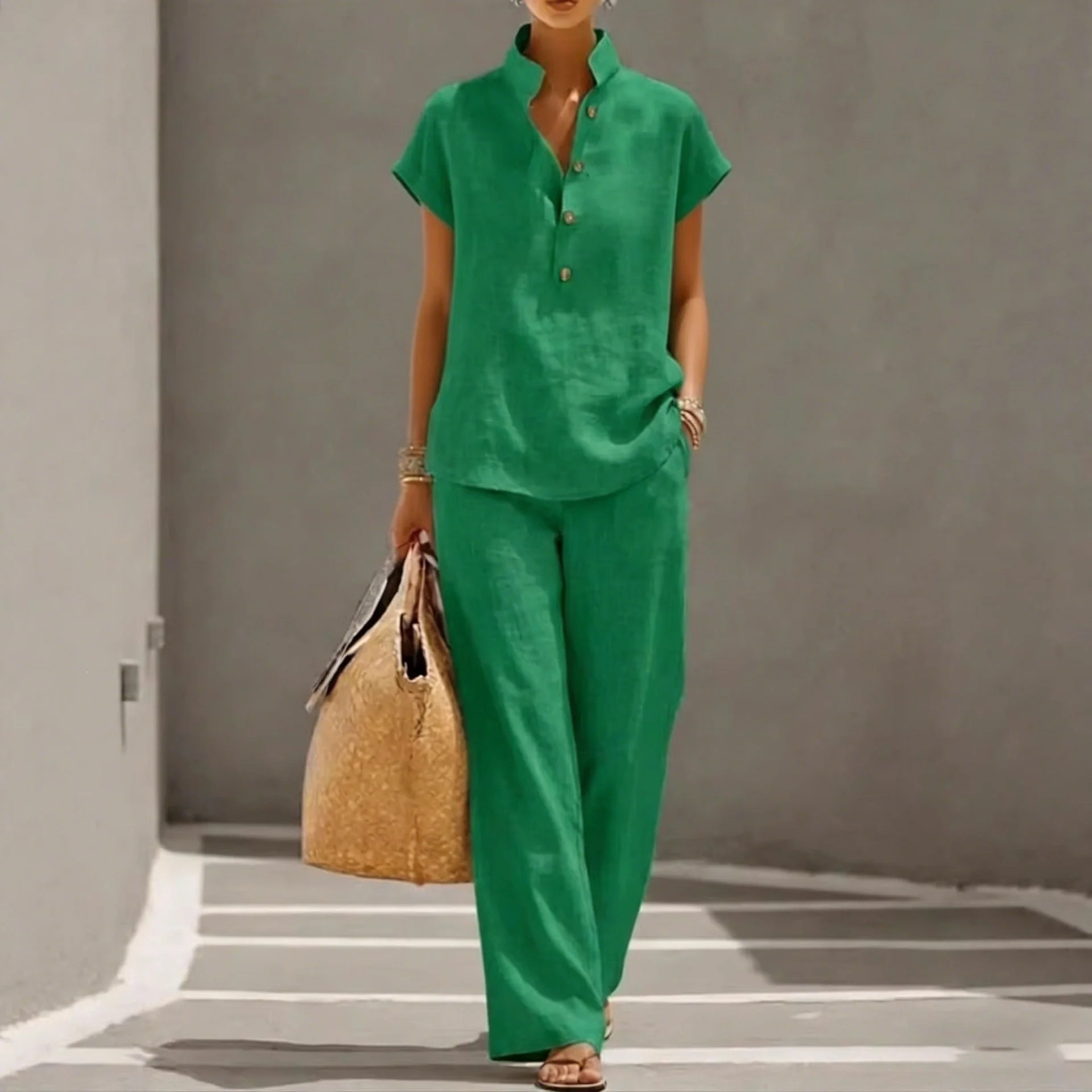 Cardigan & Short Sleeve Top + Pants Three-Piece Set – Solid Color Casual Lounge - Image 5