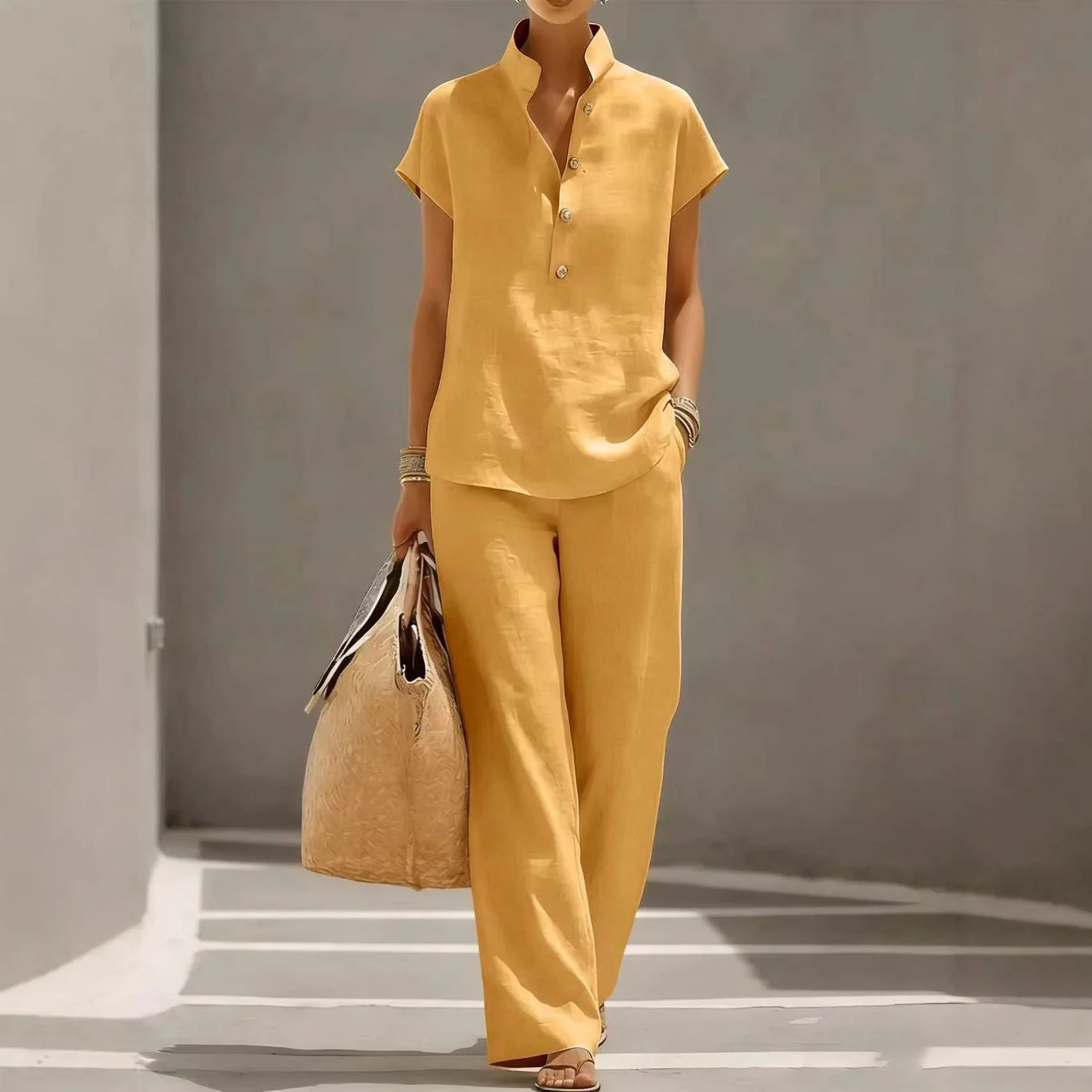 Cardigan & Short Sleeve Top + Pants Three-Piece Set – Solid Color Casual Lounge - Image 7