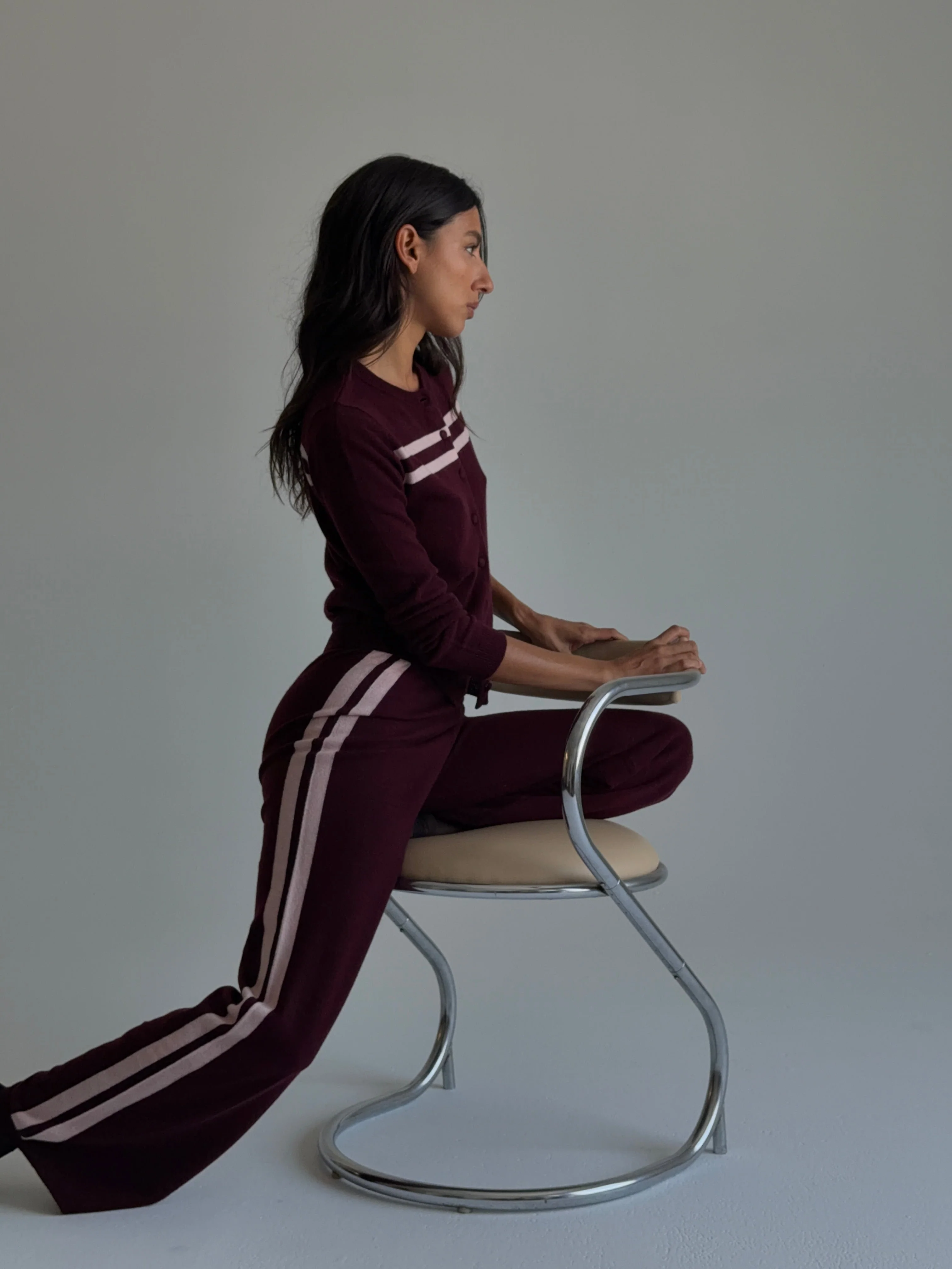 Cashmere Wool Stripe Wide-leg Pant in Raspberry - Image 5