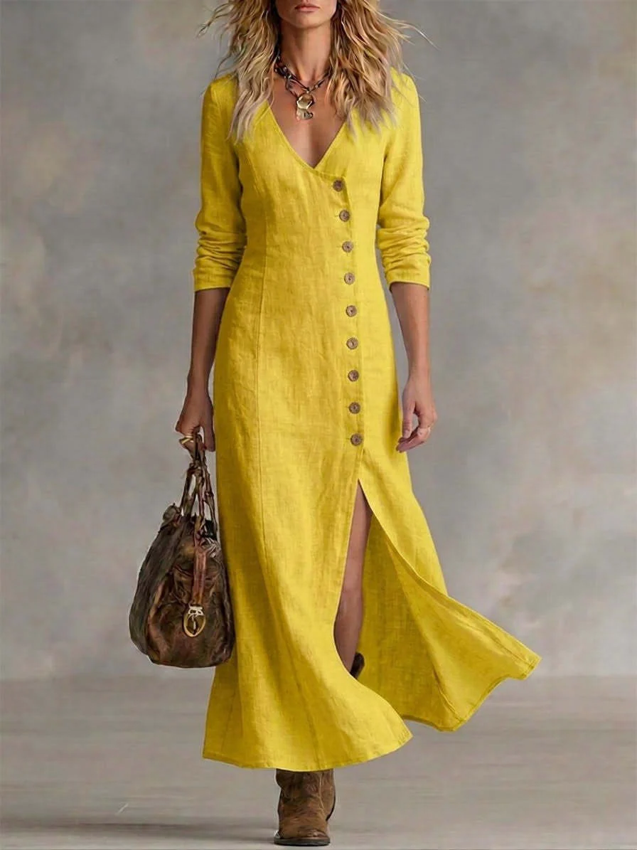 Casual Cotton Linen Long Sleeve Women’s Dress - Image 11