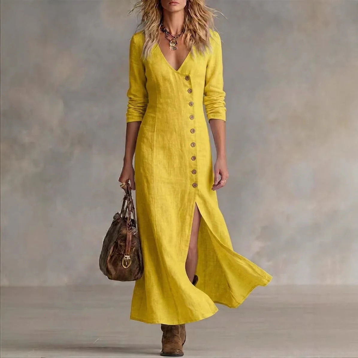 Casual Cotton Linen Long Sleeve Women’s Dress - Image 5