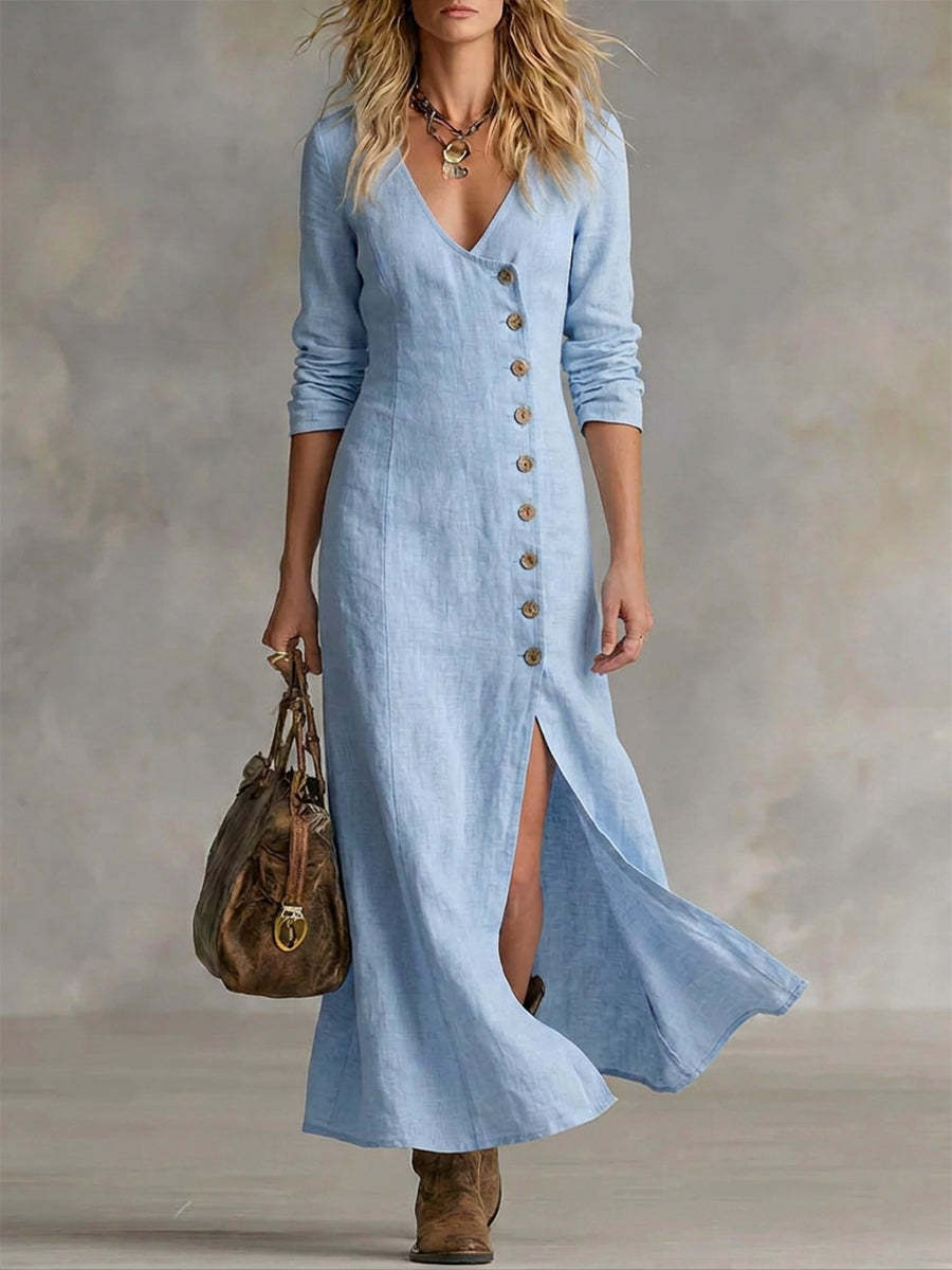 Casual Cotton Linen Long Sleeve Women’s Dress - Image 8