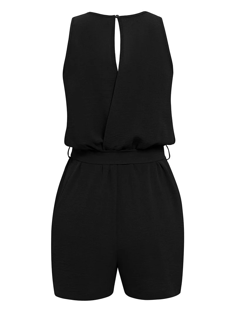 Casual Jumpsuit Lace V-neck Sleeveless Tops Tie-up Shorts Summer Beach Clothes - Image 3