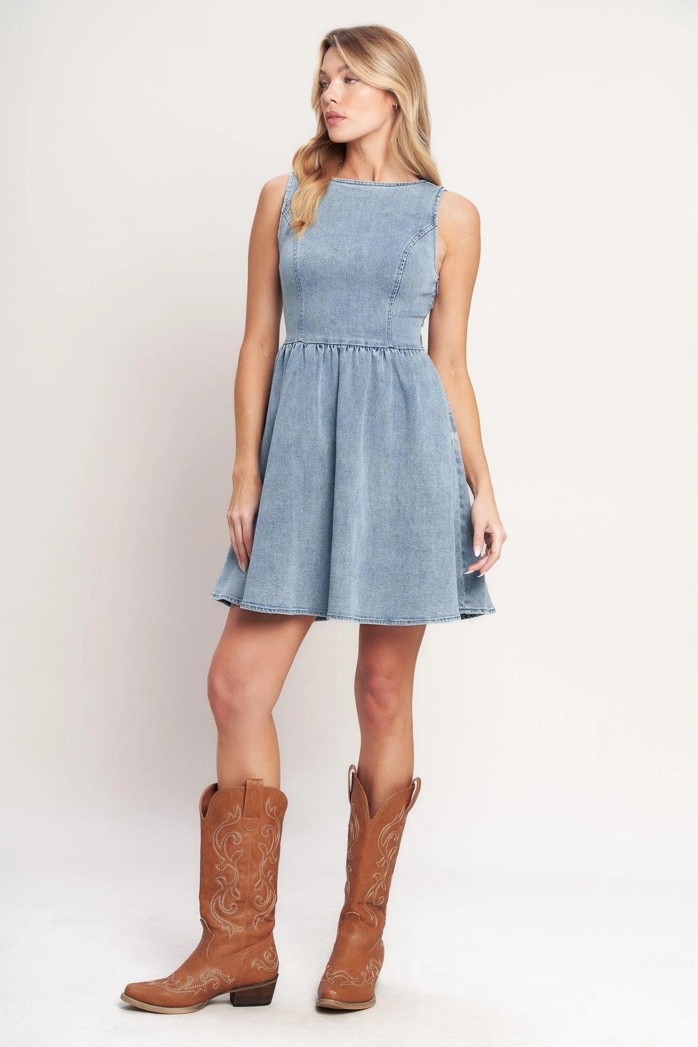 Casual Polished Denim Mini Dress - Image 4