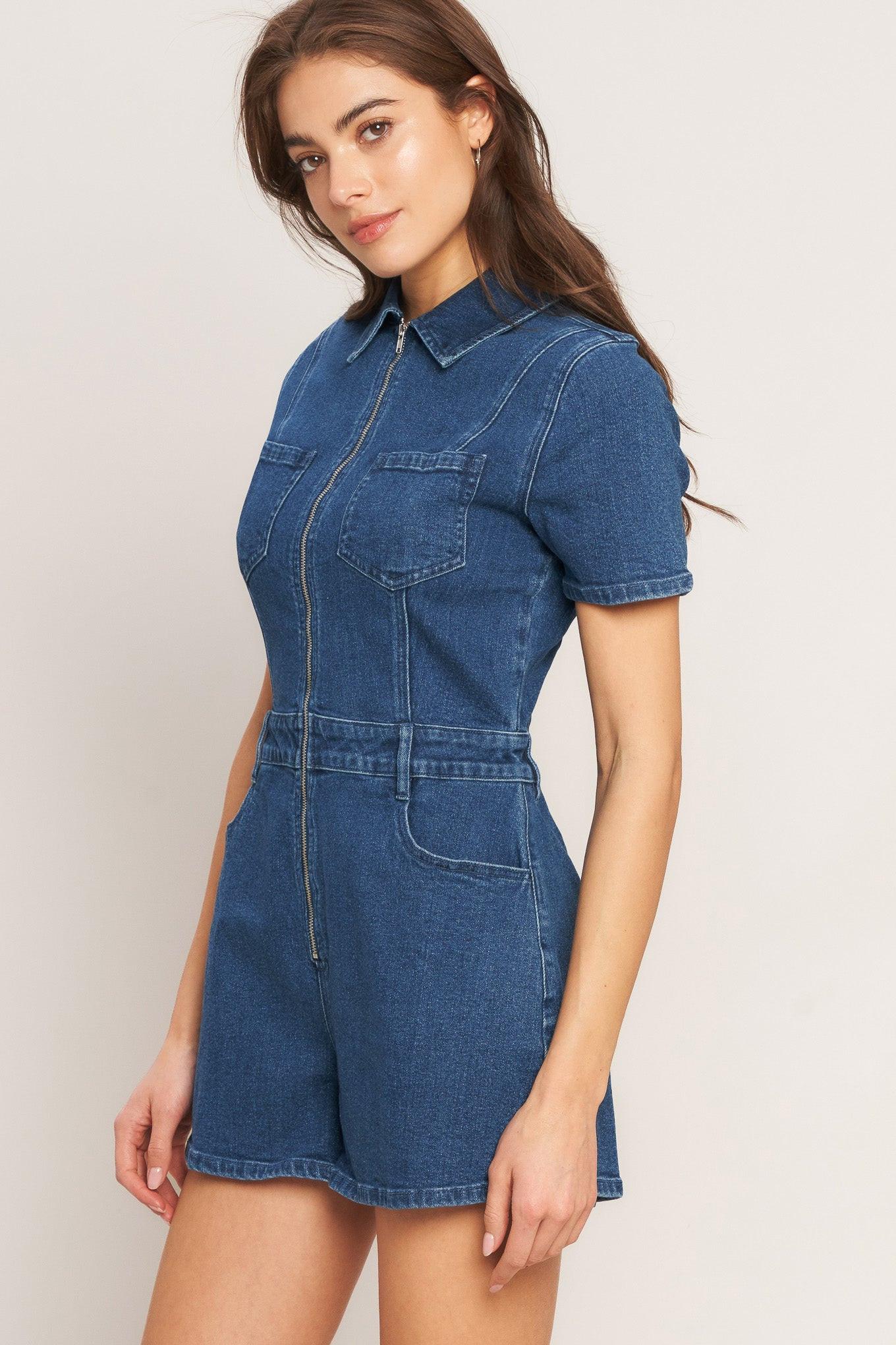 Casual Structure Denim Romper - Image 5