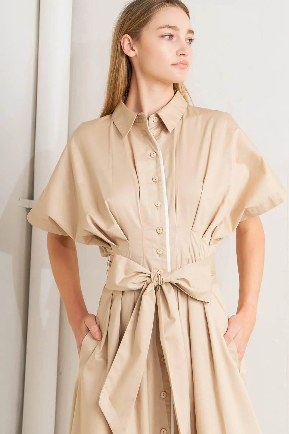 Catch You Later Khaki Woven Midi Dress - Image 7