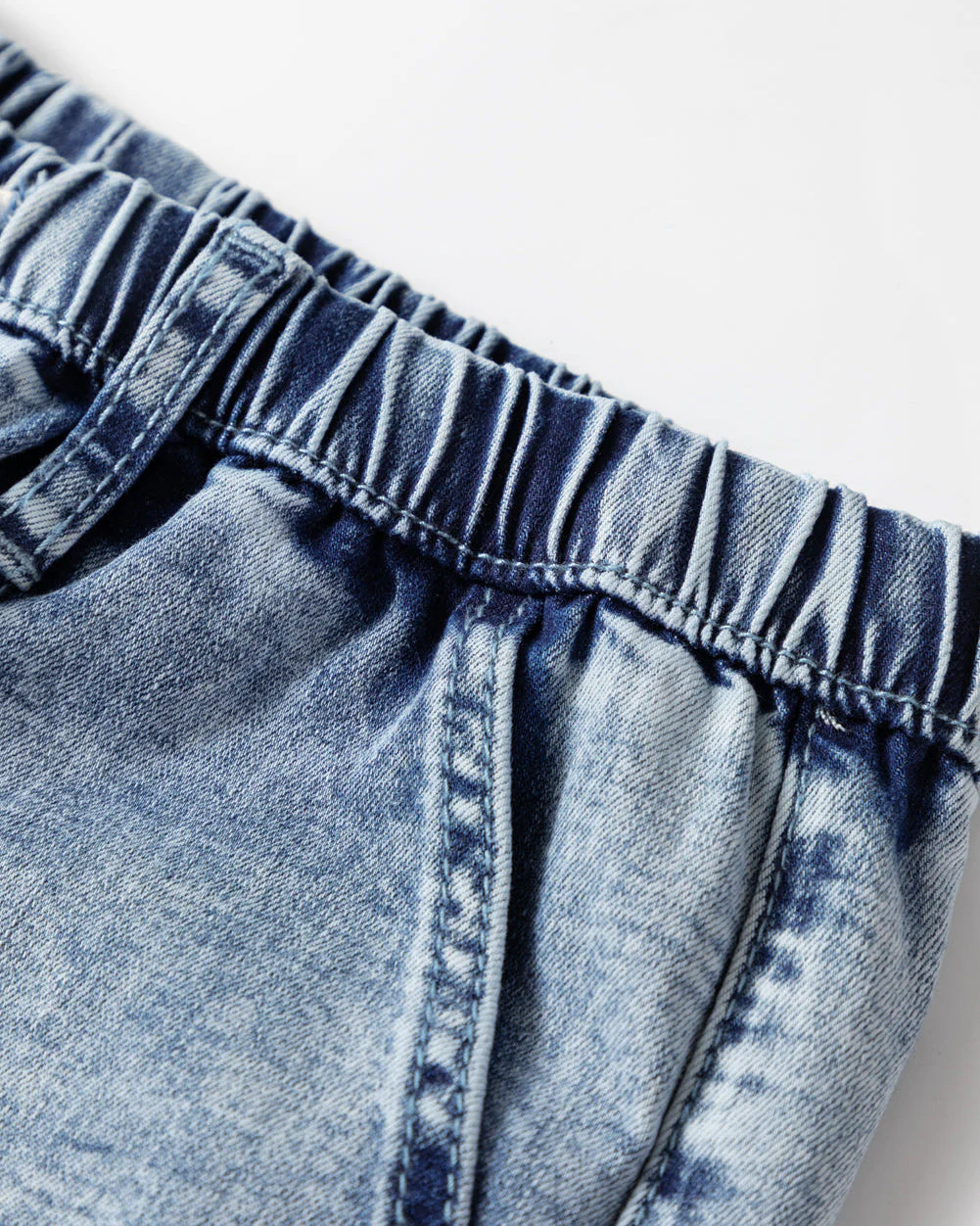 Celestine Acid Wash Exposed Seam Drawstring Elastic Waist Barrel Jeans - Image 6
