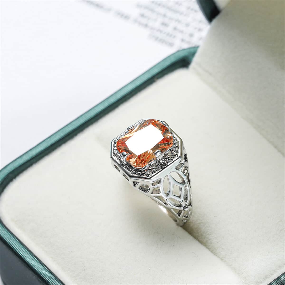 Champagne Crystal & Silvertone Openwork Radiant-Cut Ring - Image 6
