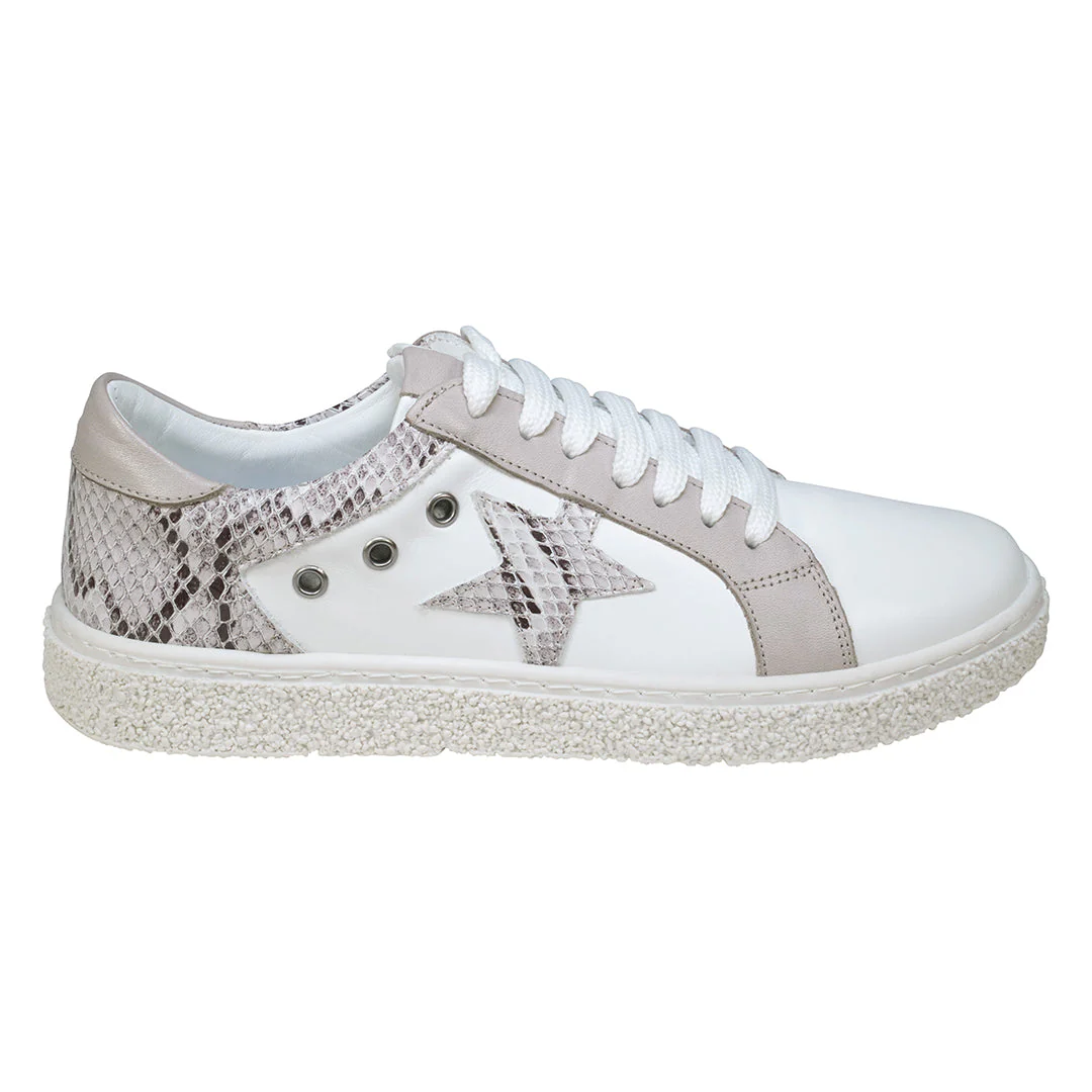 Charlee White Snake Skin Two-Tone Star Motif Lace Up Sneakers - Image 2