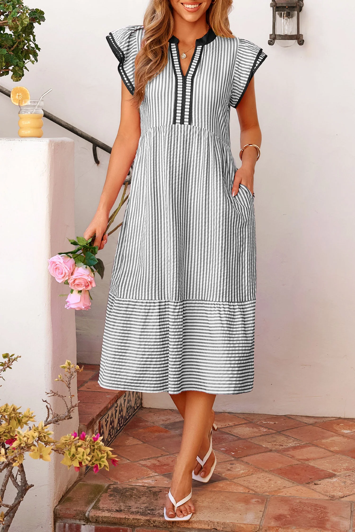 Threaded Pear Charley Sleeve Casual Long Dress - Image 5