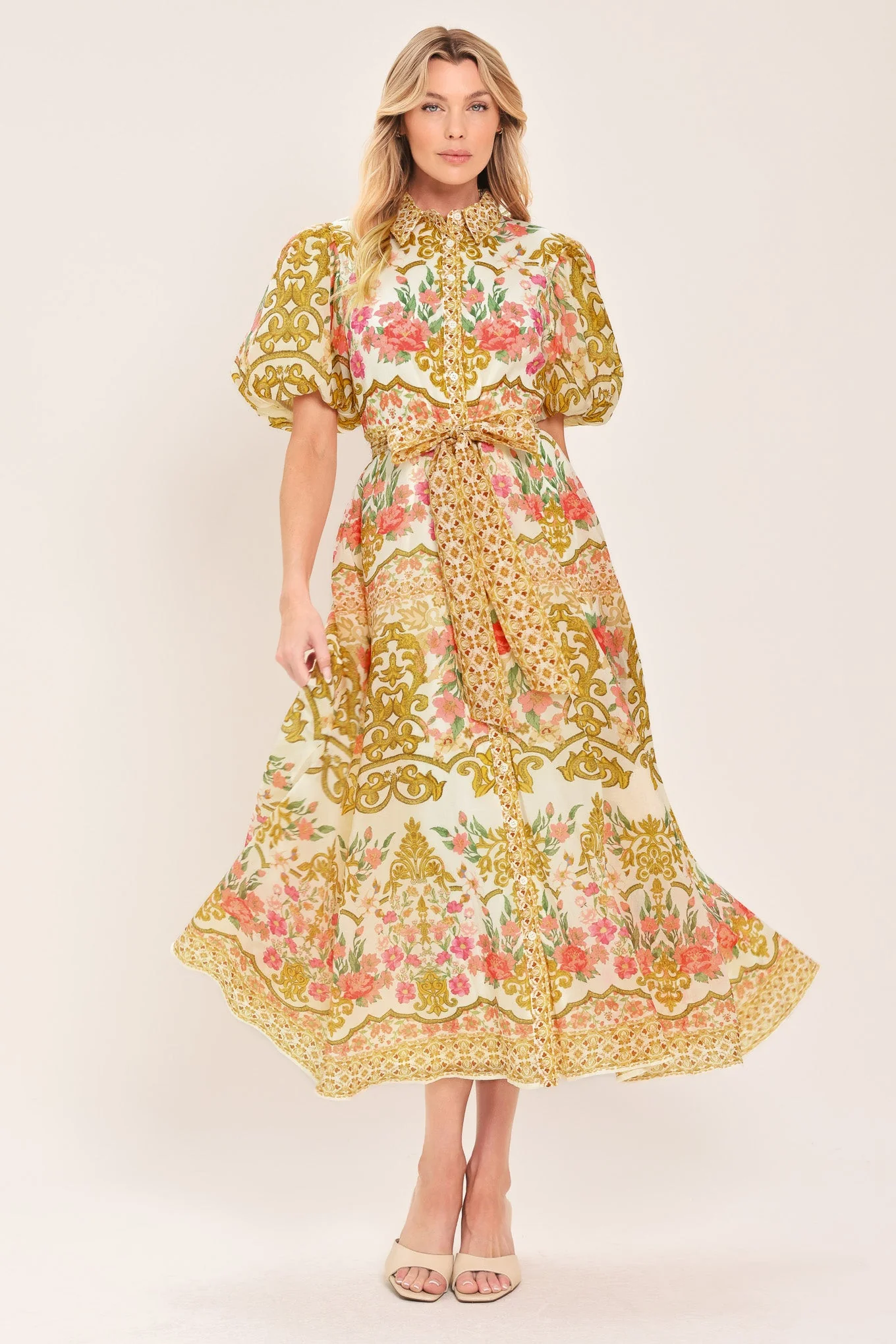 Chateau Rose Woven Midi Shirt Dress - Image 3