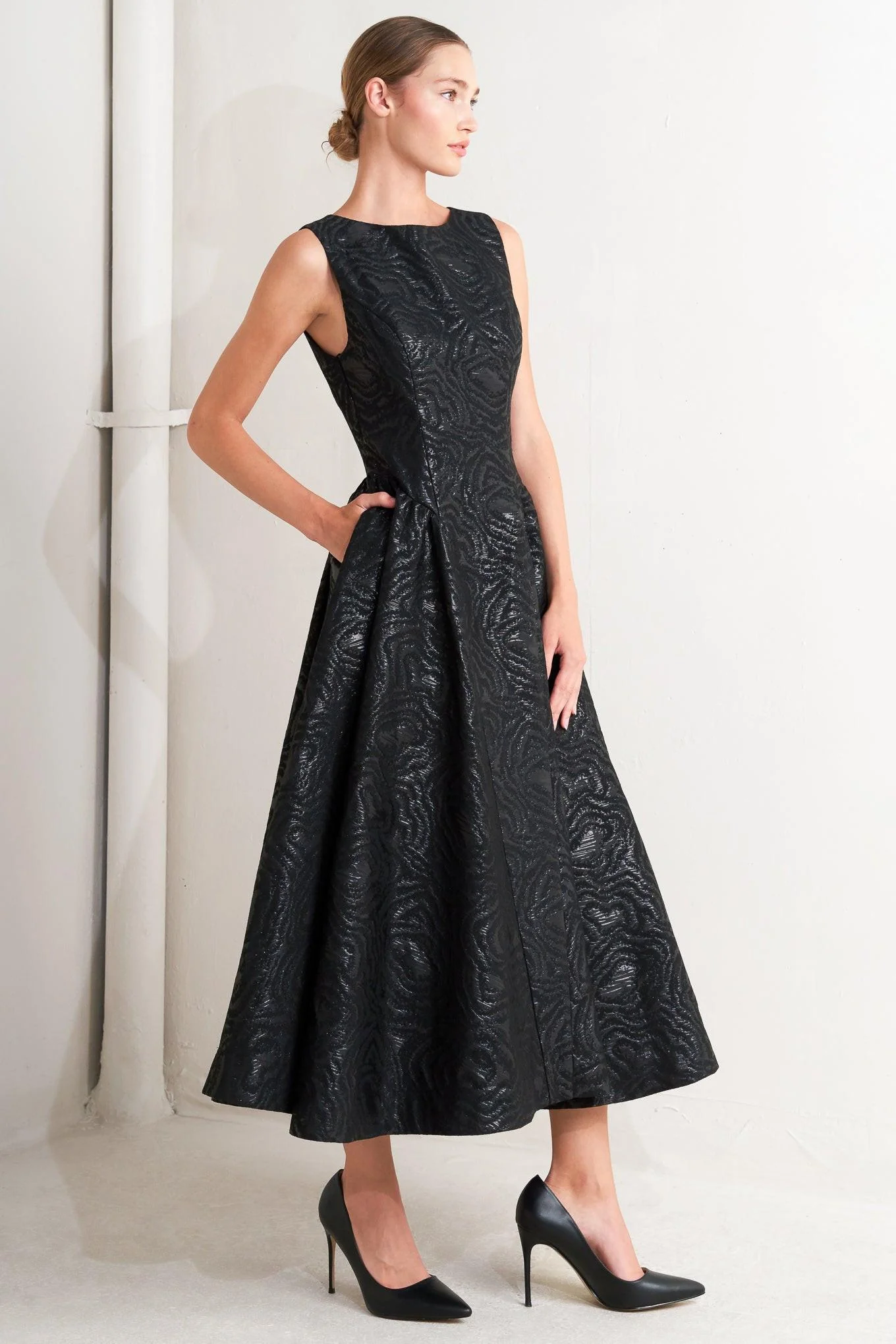 Check Yourself Black Woven Midi Dress - Image 6