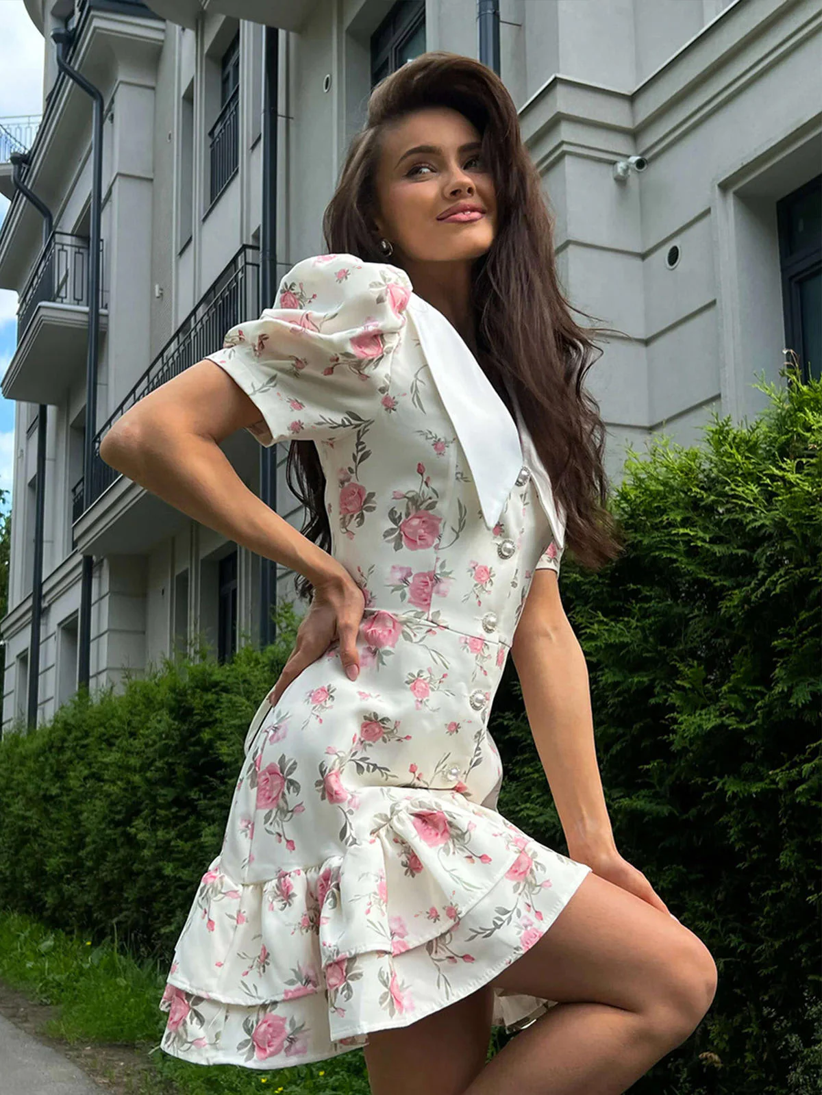 Chic YC Women's Floral Peter Pan Collar Puff Sleeve Mini Dress Vintage Ruffle Hem Summer Casual Dress - Image 11
