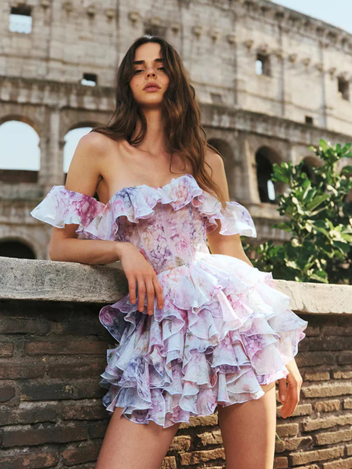Chic YC Women's Floral Print Ruffle Hem Dress Off The Shoulder Corset Style Party Dress - Image 6