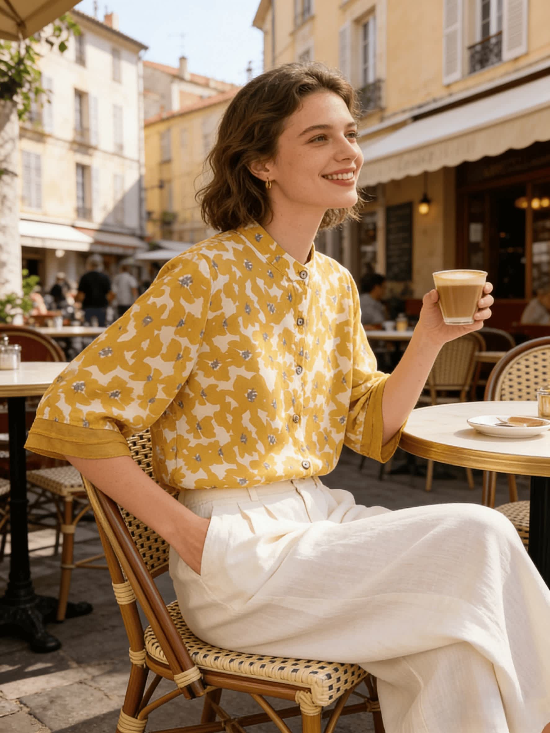 Chic YC Women's Floral Print Stand Collar Blouse Short Sleeve Button-Down Casual Summer Top - Image 3