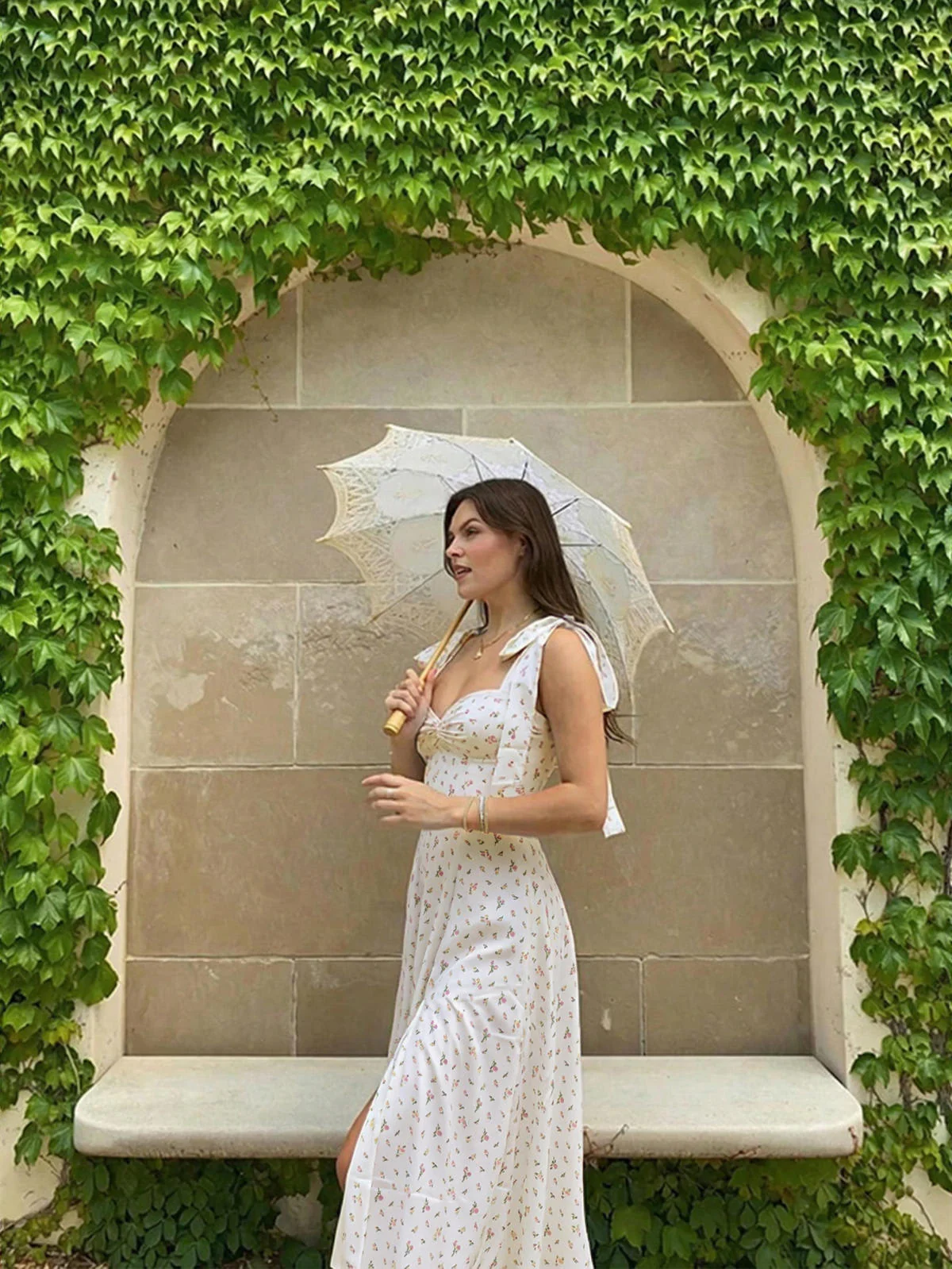 Chic YC Women's Floral Tie Shoulder Midi Dress Sweetheart Neck Ruched Bust Summer Casual Party Dress - Image 9